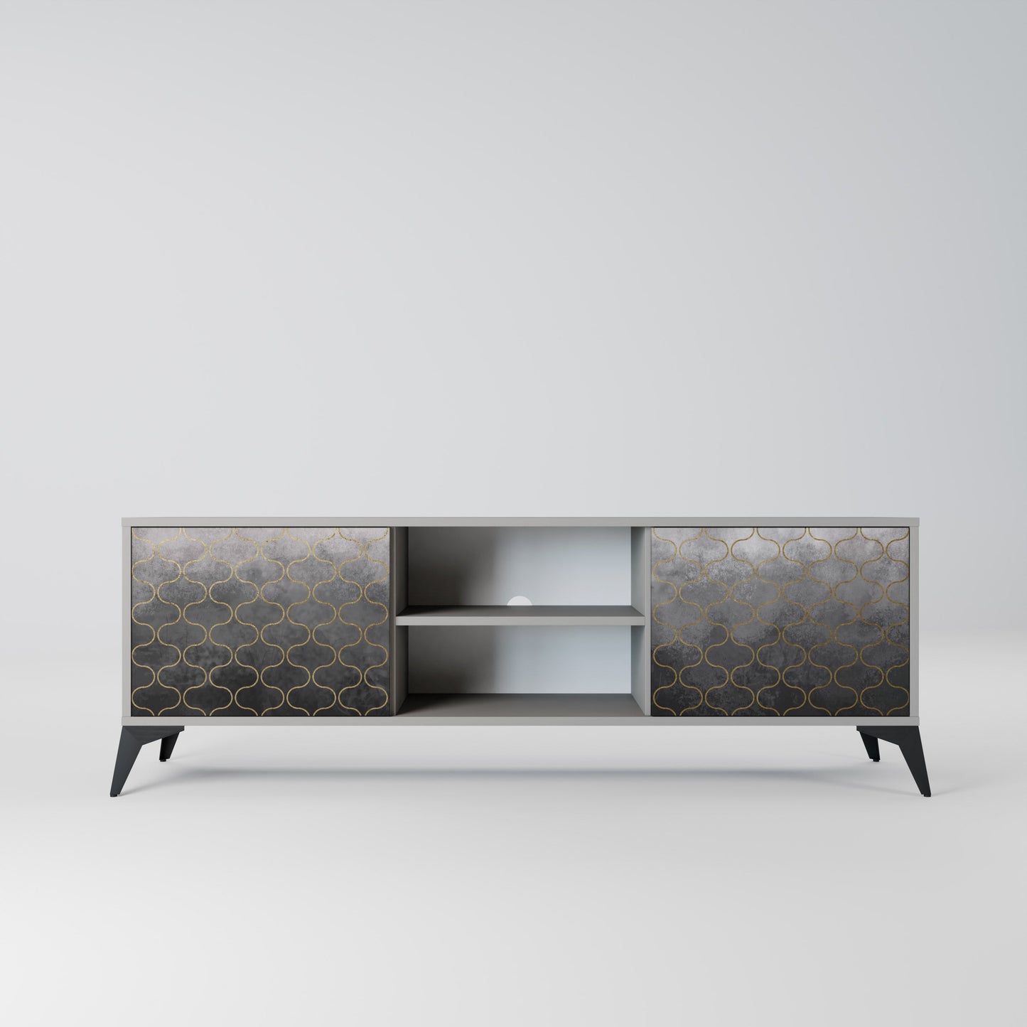 TESSELATED GRAYISH 2-Door TV Stand in Grey Finish