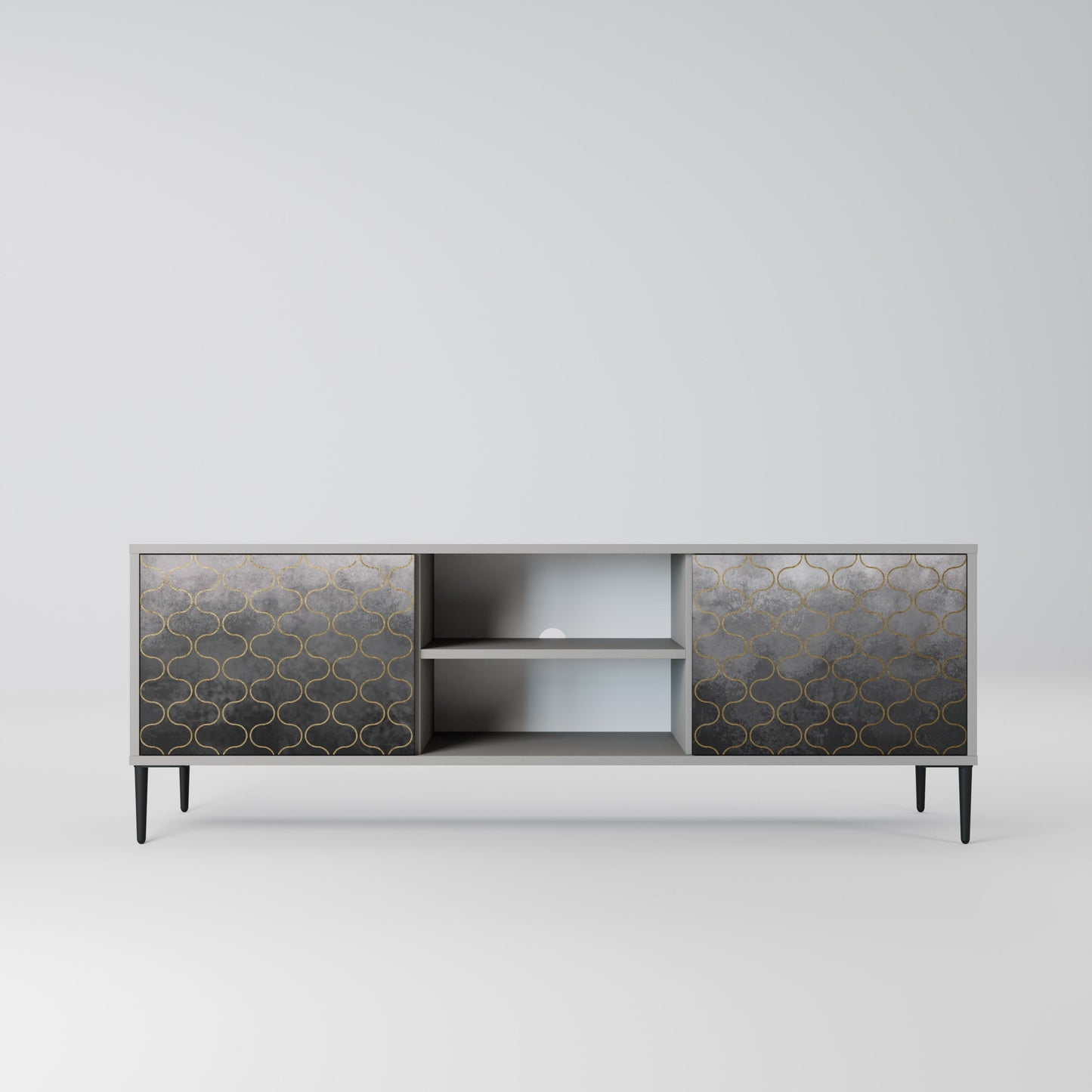 TESSELATED GRAYISH 2-Door TV Stand in Grey Finish