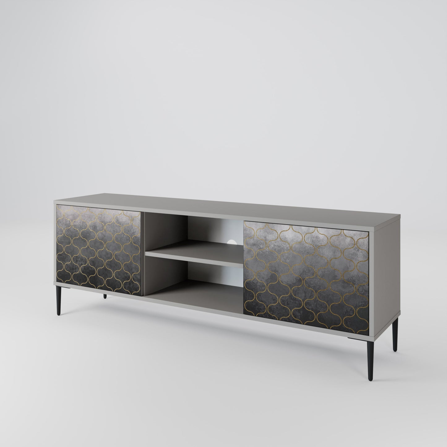 TESSELATED GRAYISH 2-Door TV Stand in Grey Finish