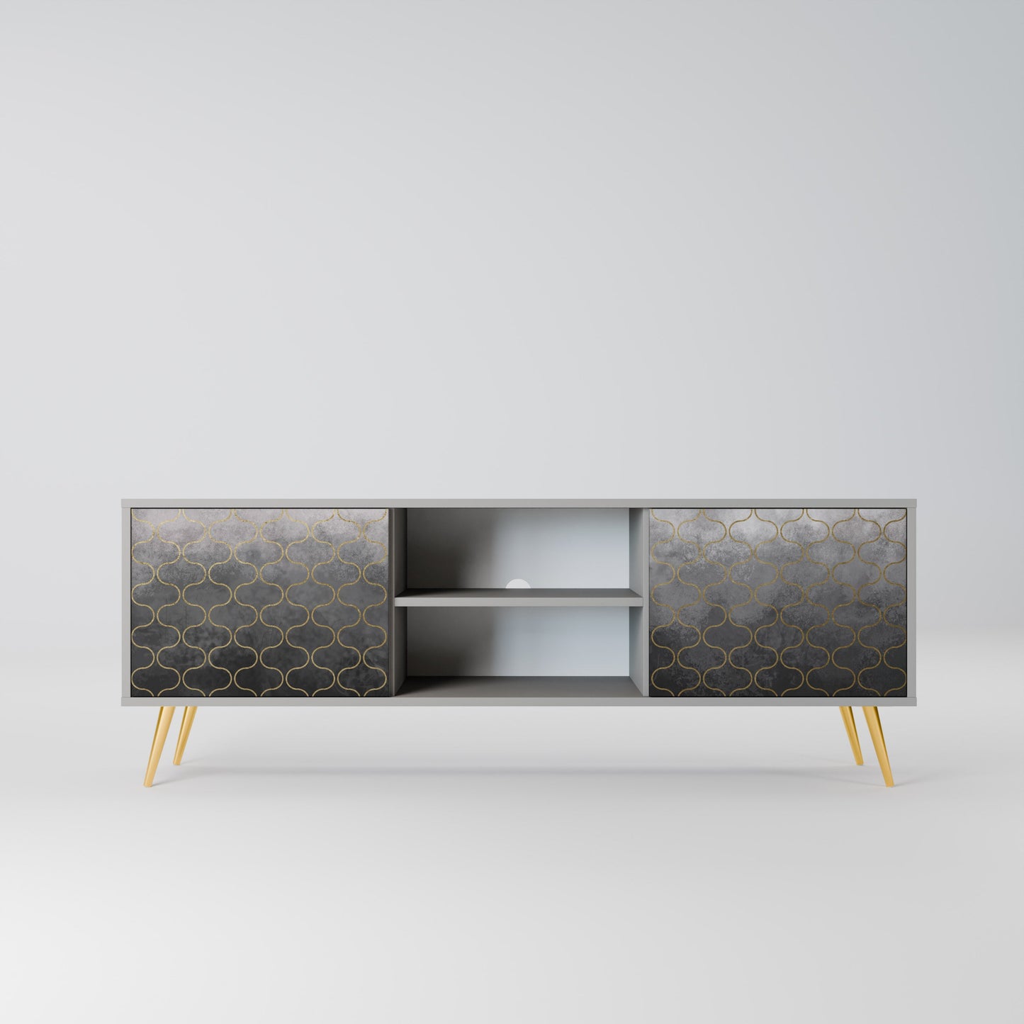 TESSELATED GRAYISH 2-Door TV Stand in Grey Finish