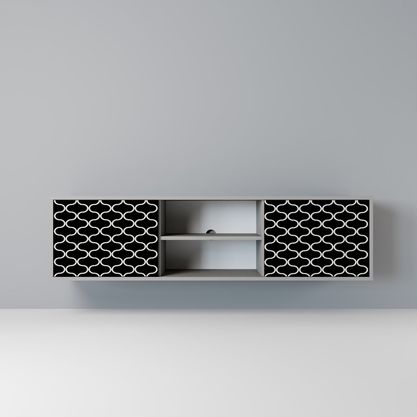 TESSELATED BLACKNESS 2-Door TV Stand in Grey Finish