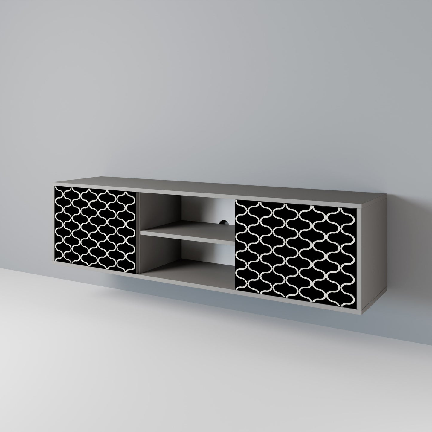 TESSELATED BLACKNESS 2-Door TV Stand in Grey Finish