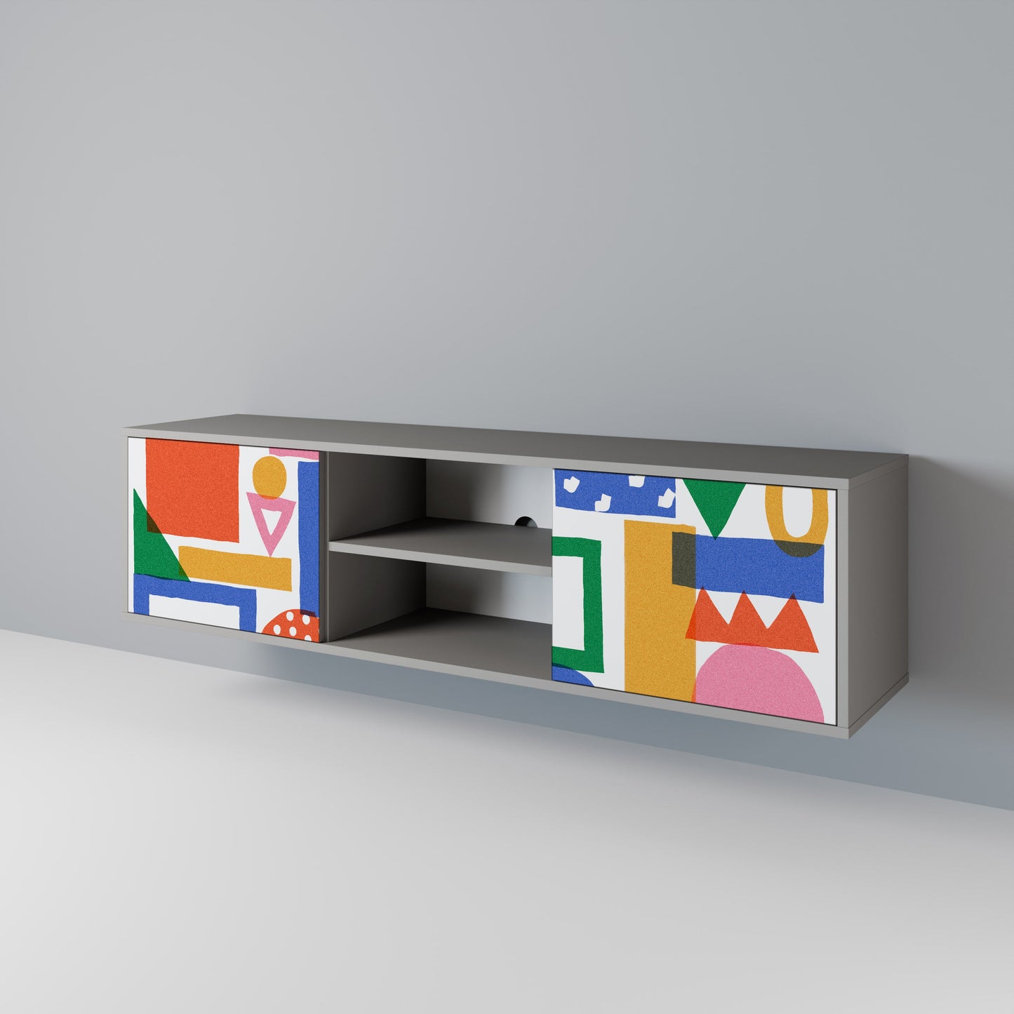 GEOMETRIC GLIMMER 2-Door TV Stand in Grey Finish