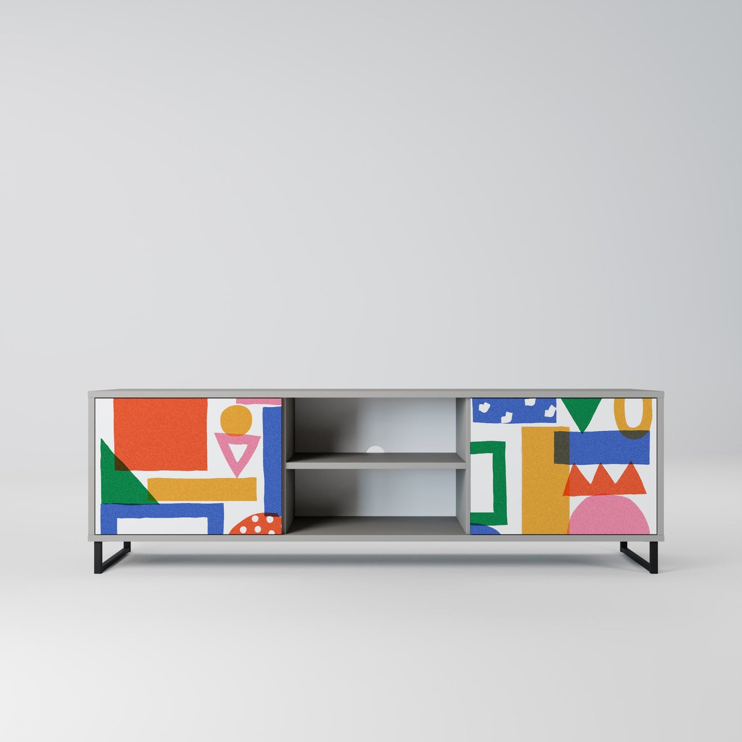 GEOMETRIC GLIMMER 2-Door TV Stand in Grey Finish