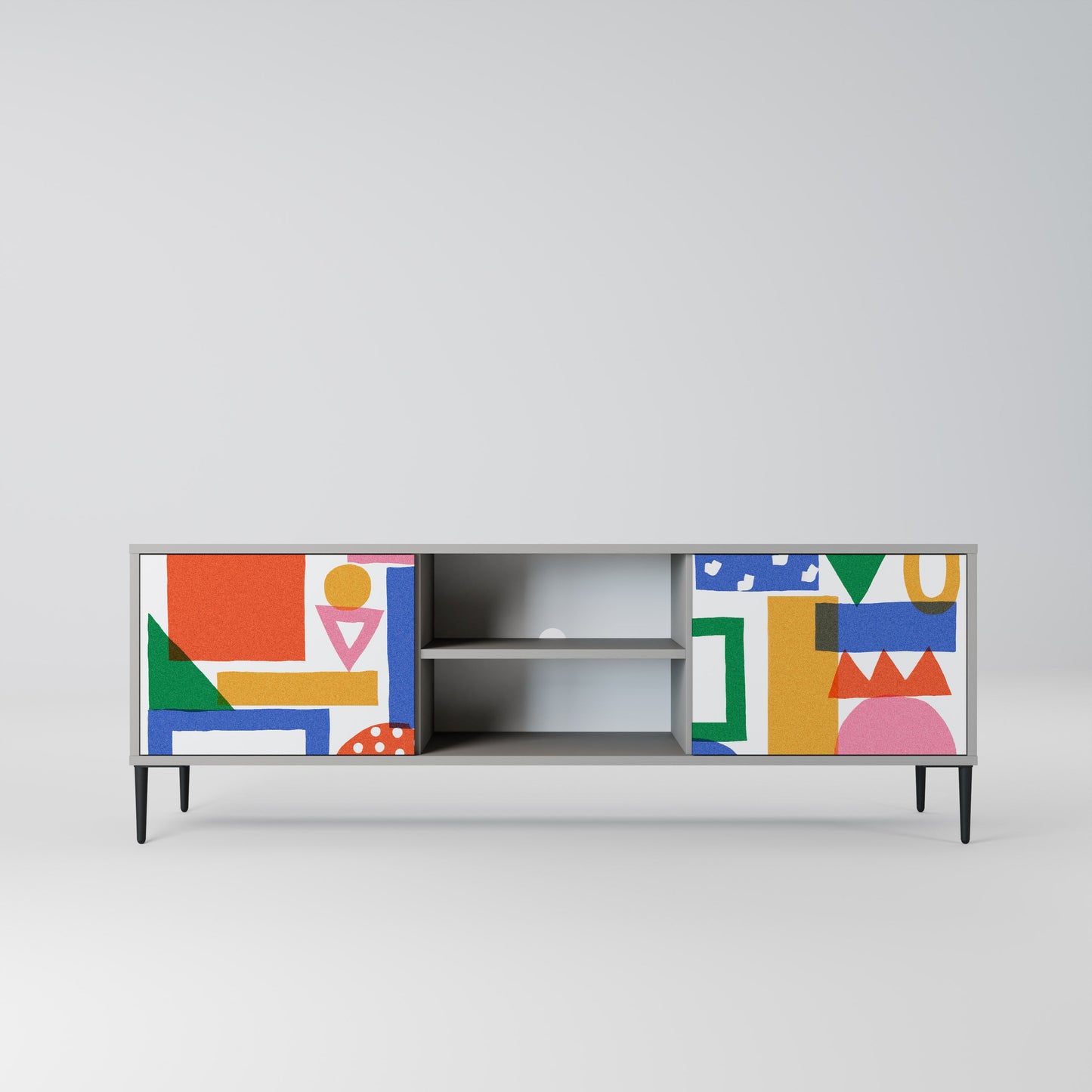 GEOMETRIC GLIMMER 2-Door TV Stand in Grey Finish