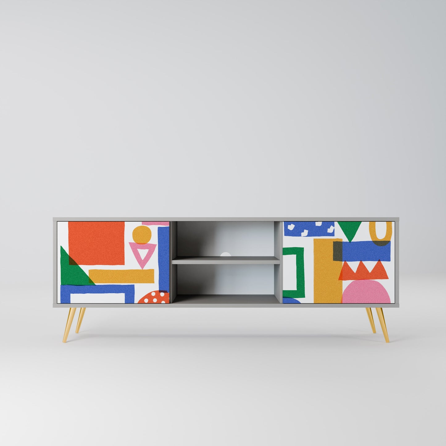 GEOMETRIC GLIMMER 2-Door TV Stand in Grey Finish