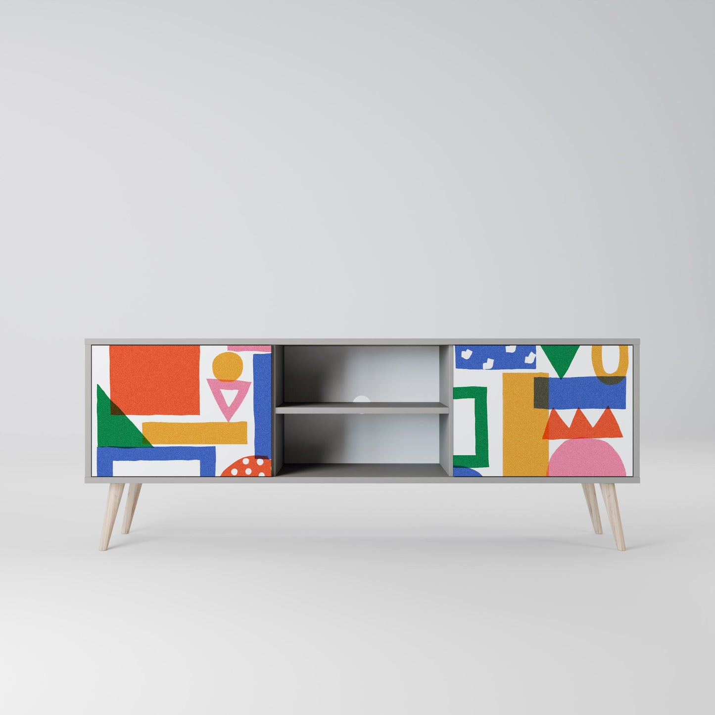 GEOMETRIC GLIMMER 2-Door TV Stand in Grey Finish