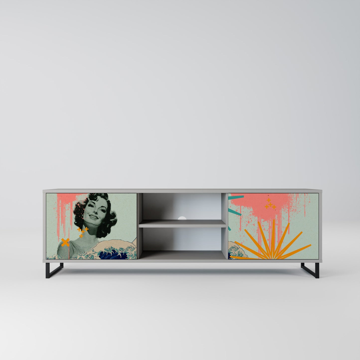 KANAGAWA BEAUTY 2-Door TV Stand in Grey Finish