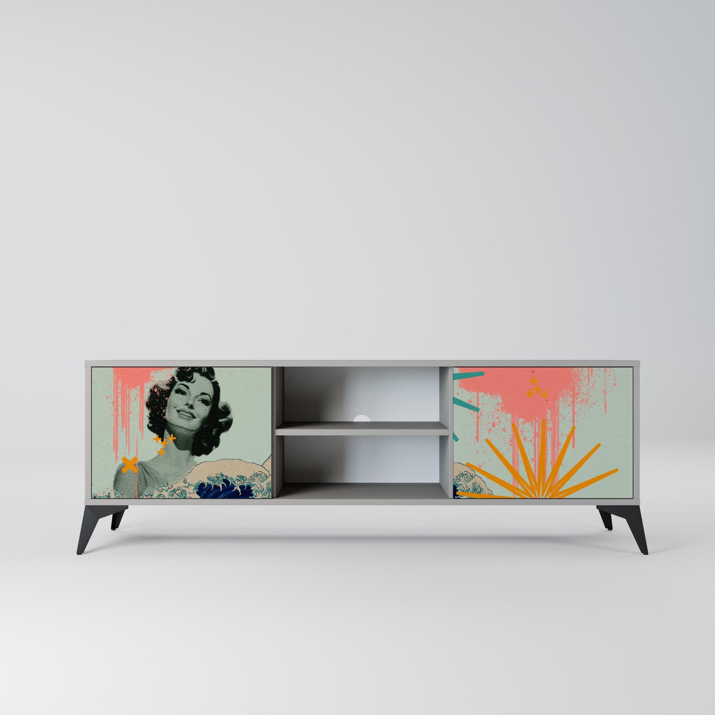 KANAGAWA BEAUTY 2-Door TV Stand in Grey Finish