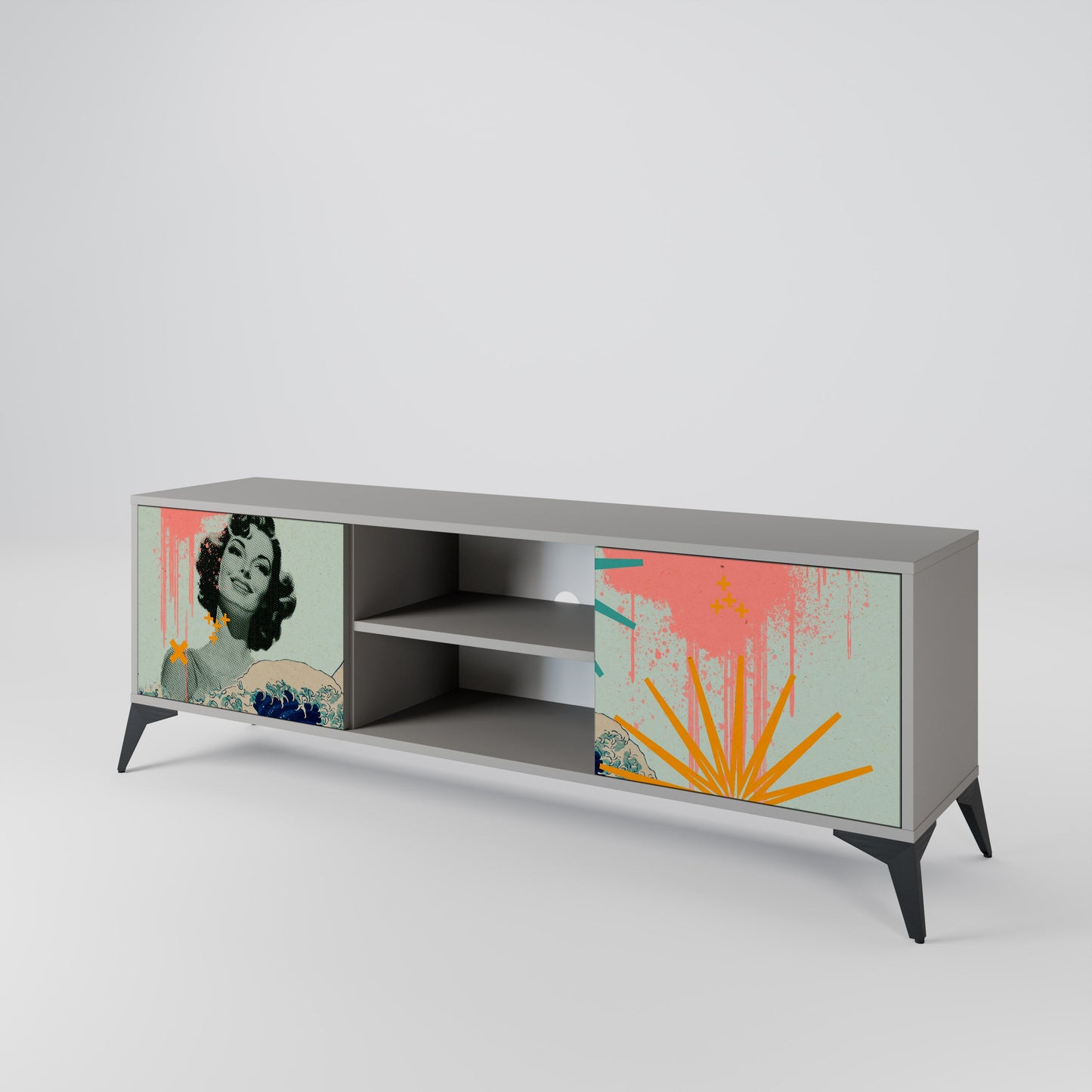 KANAGAWA BEAUTY 2-Door TV Stand in Grey Finish