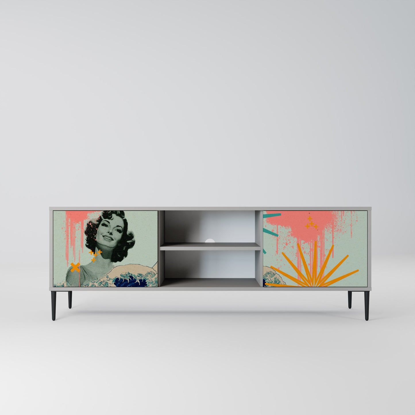 KANAGAWA BEAUTY 2-Door TV Stand in Grey Finish