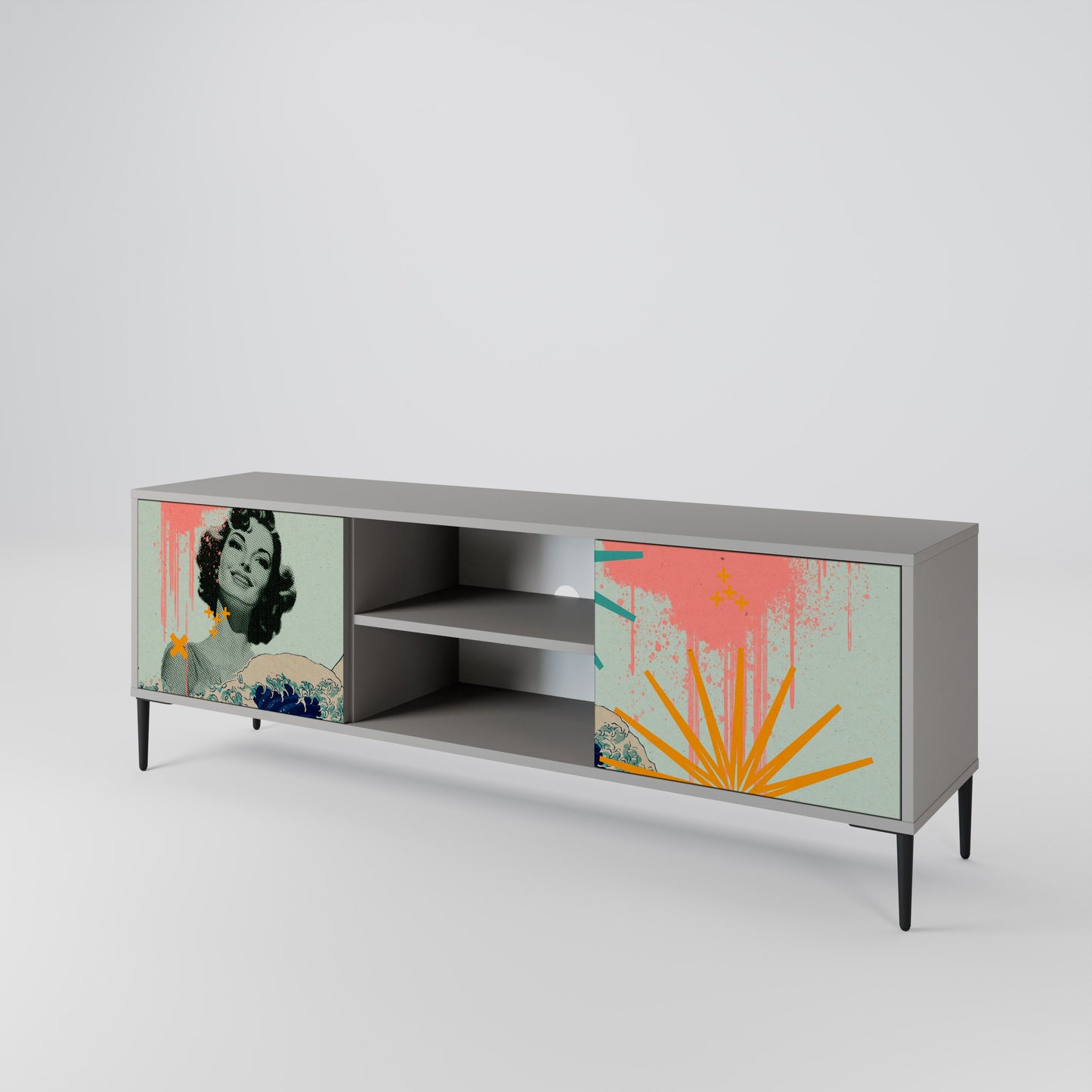 KANAGAWA BEAUTY 2-Door TV Stand in Grey Finish