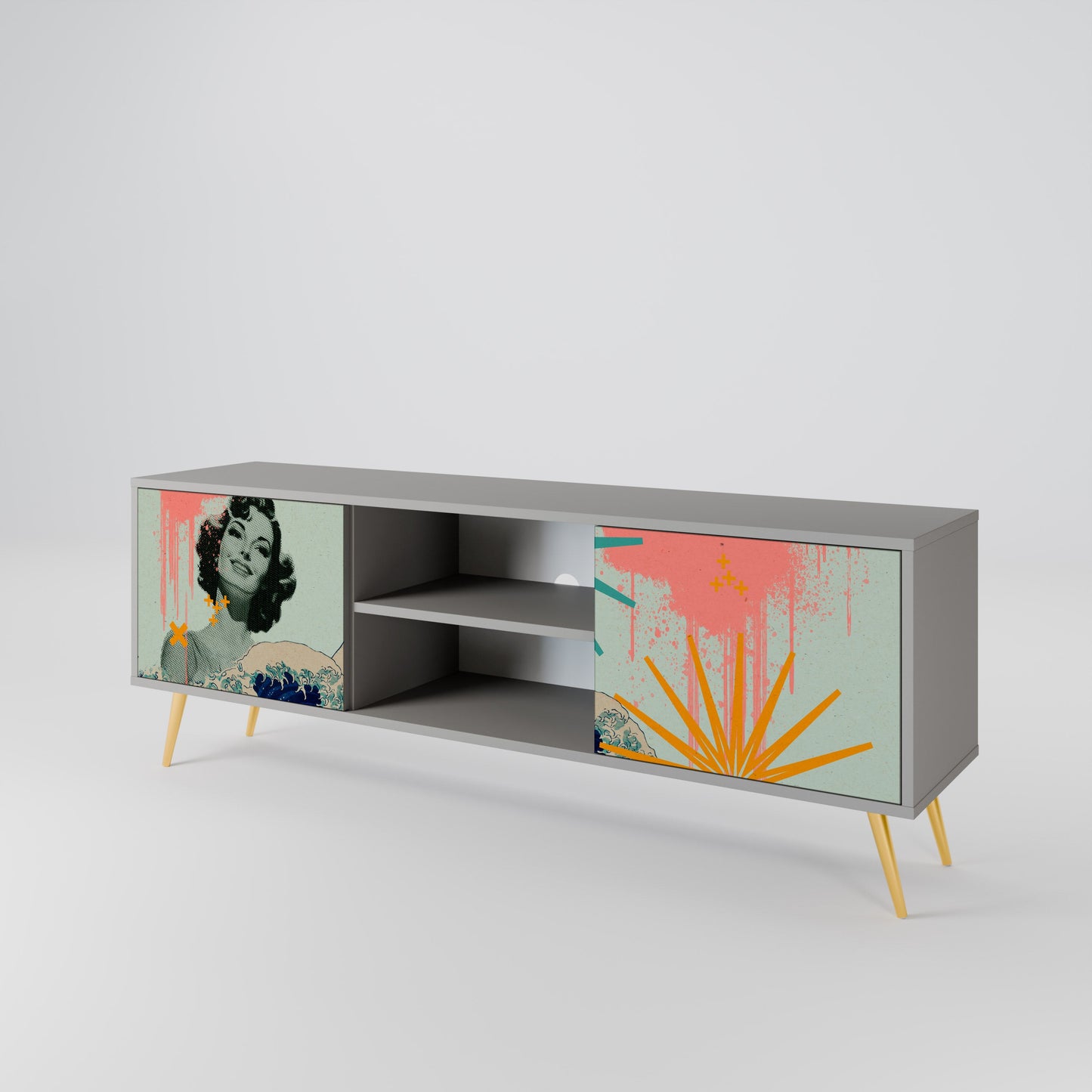KANAGAWA BEAUTY 2-Door TV Stand in Grey Finish