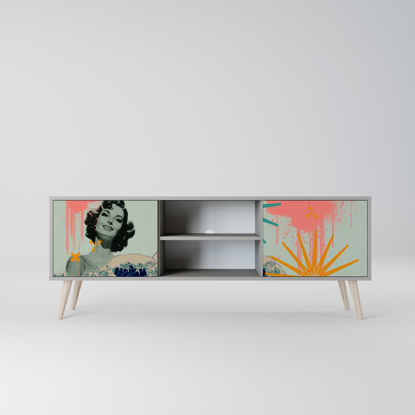 KANAGAWA BEAUTY 2-Door TV Stand in Grey Finish