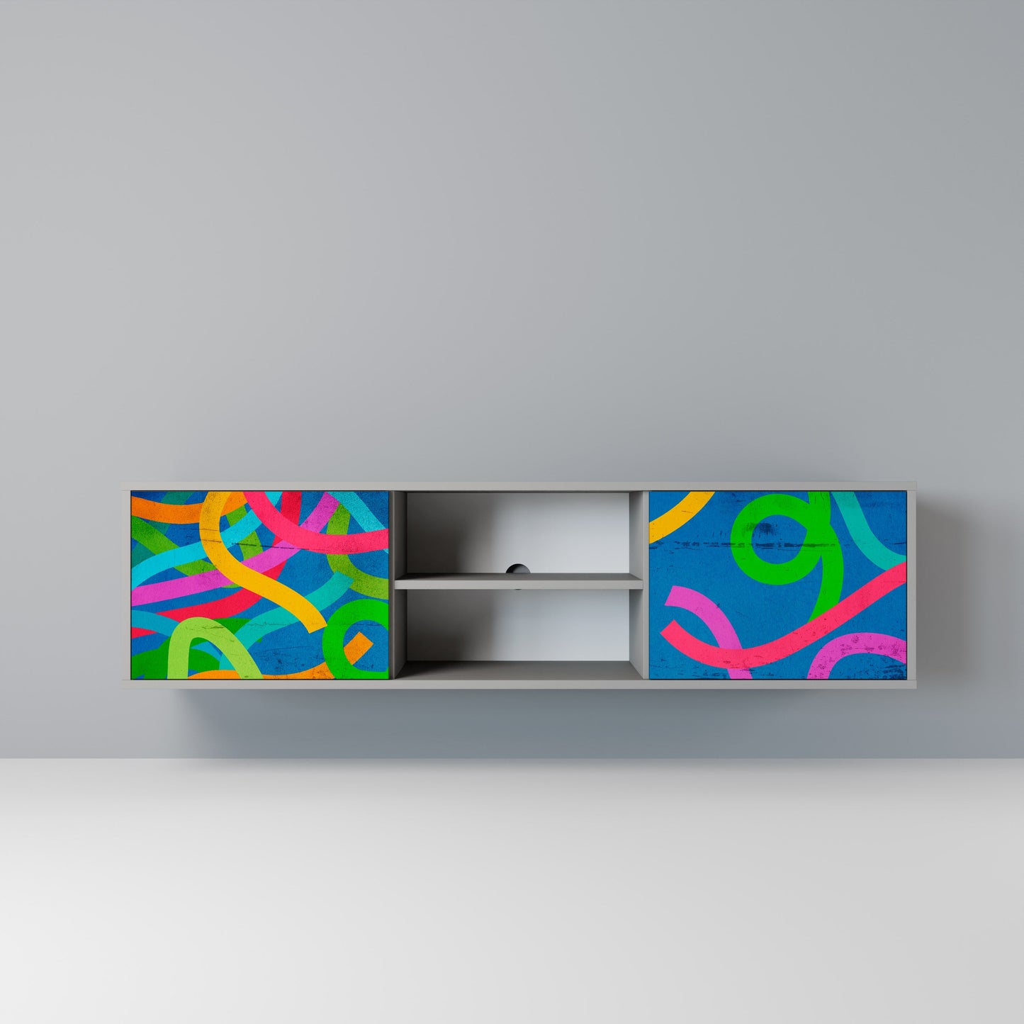 STREAMER TANGLE 2-Door TV Stand in Grey Finish