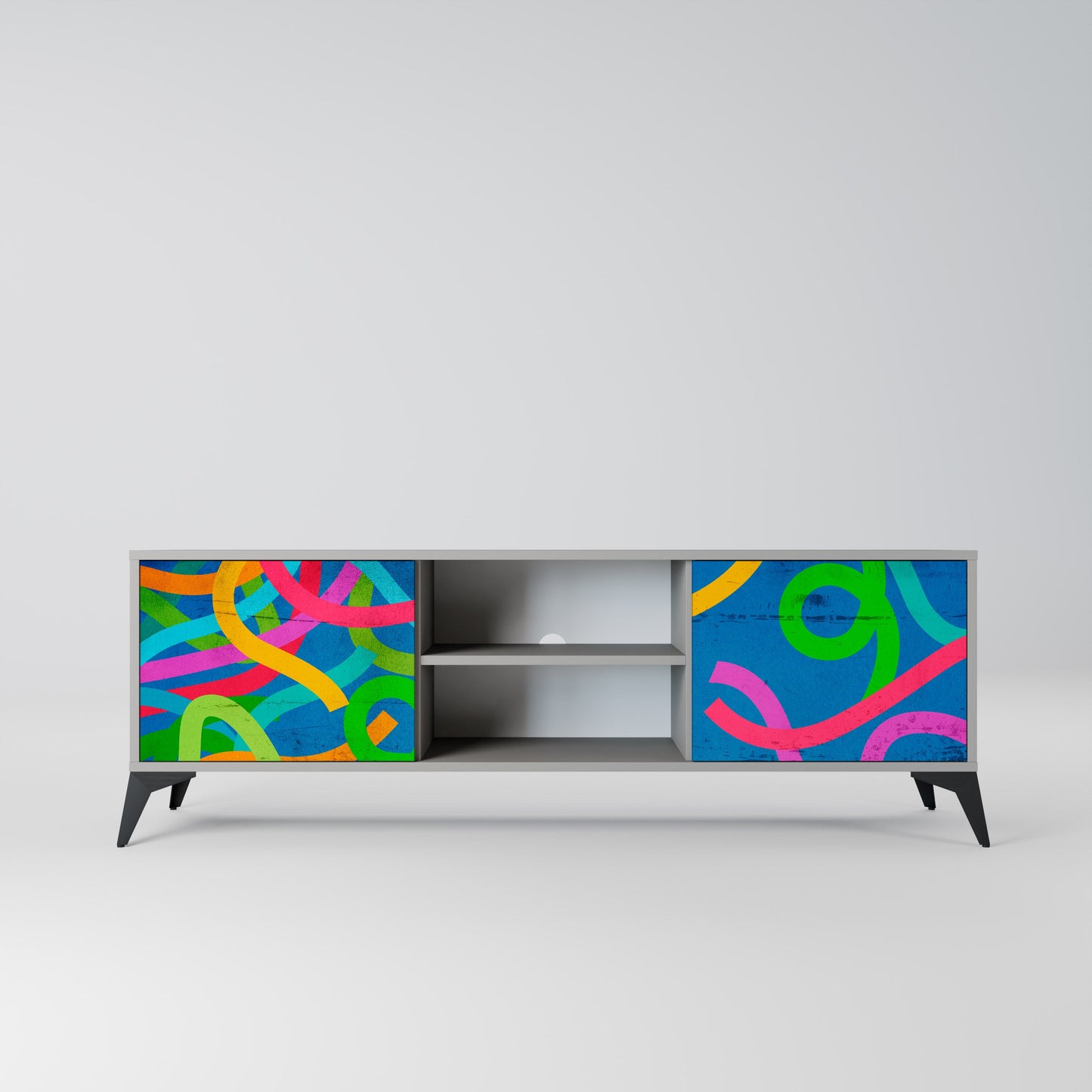 STREAMER TANGLE 2-Door TV Stand in Grey Finish