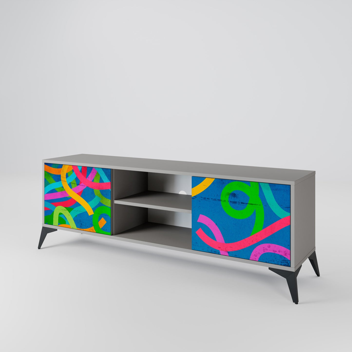 STREAMER TANGLE 2-Door TV Stand in Grey Finish