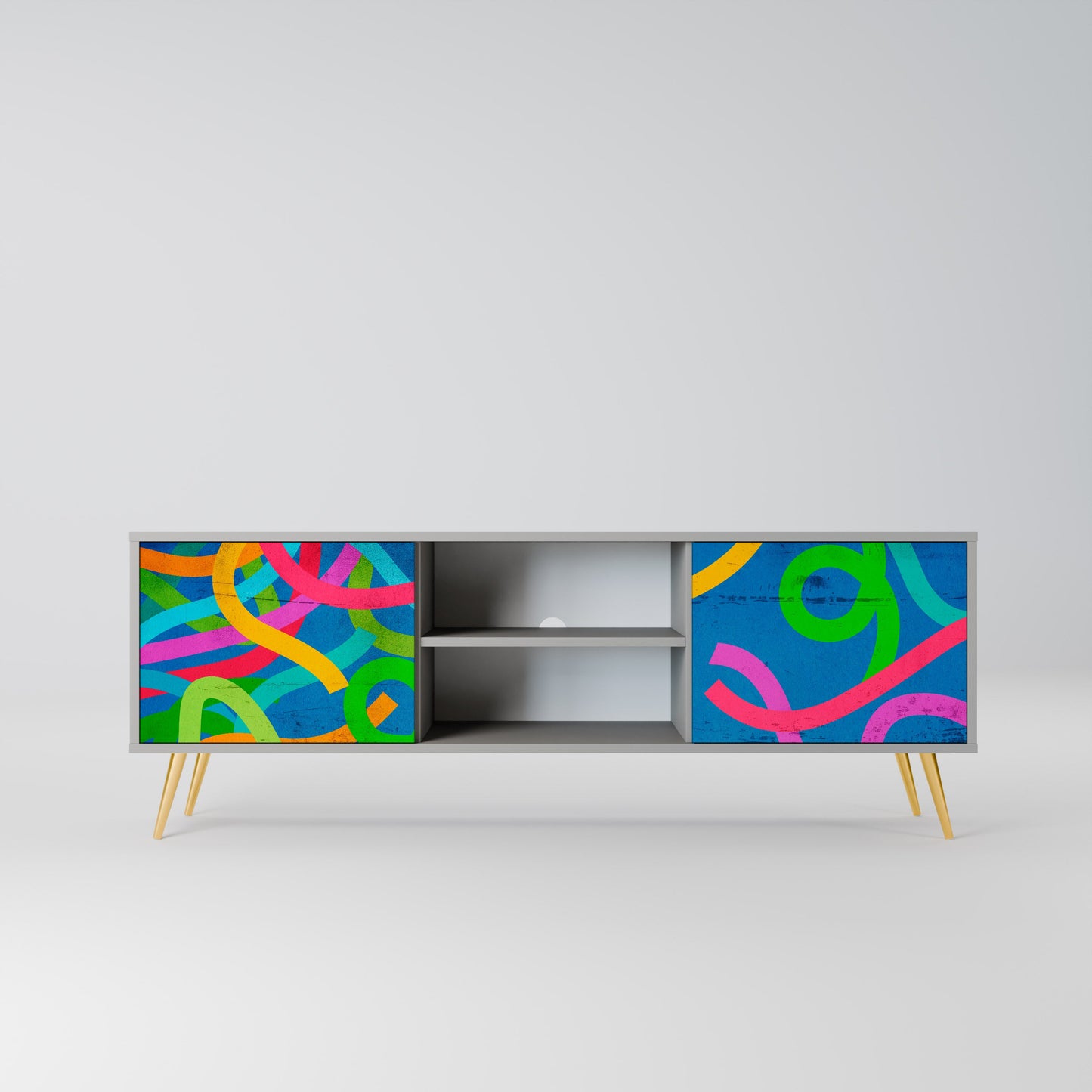 STREAMER TANGLE 2-Door TV Stand in Grey Finish