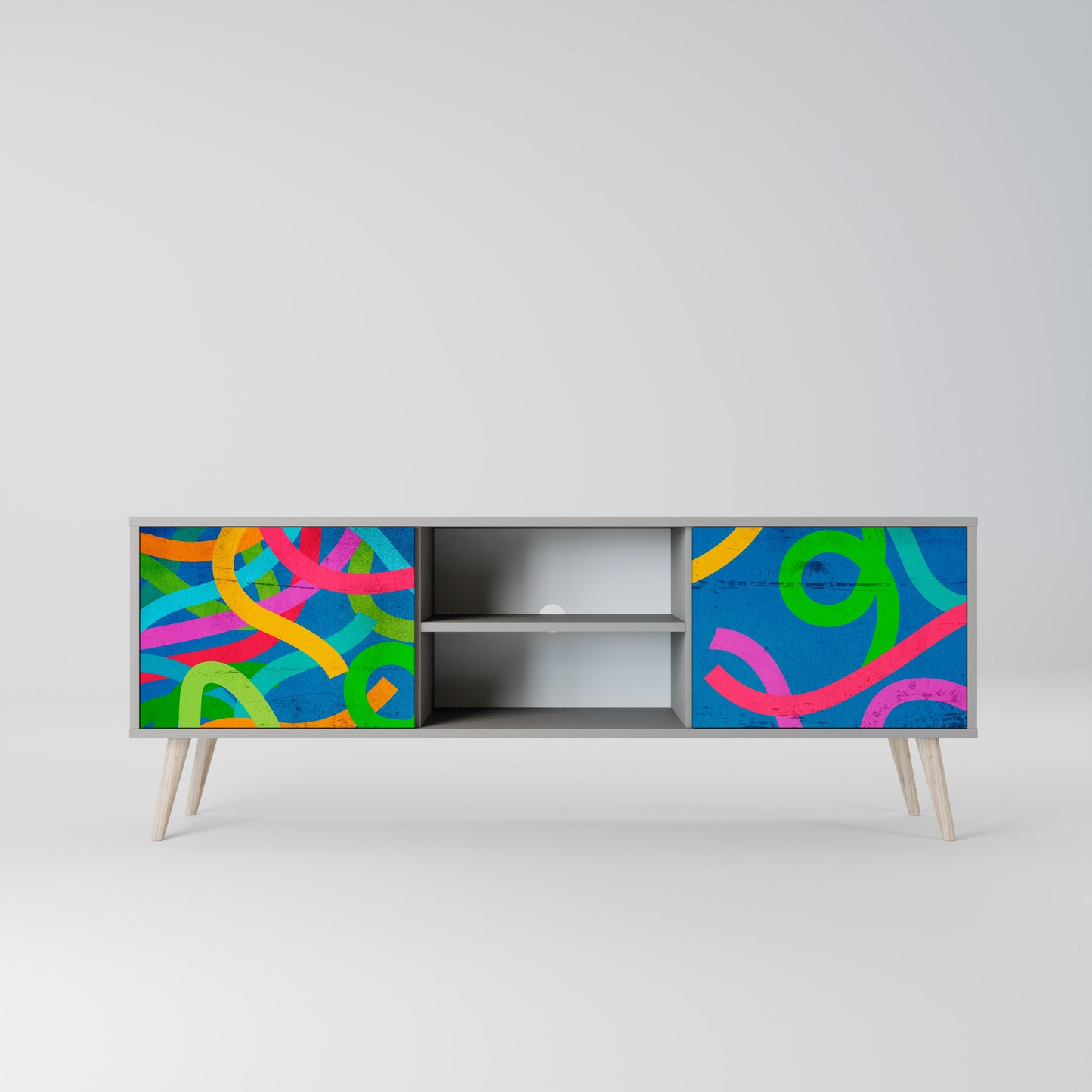 STREAMER TANGLE 2-Door TV Stand in Grey Finish