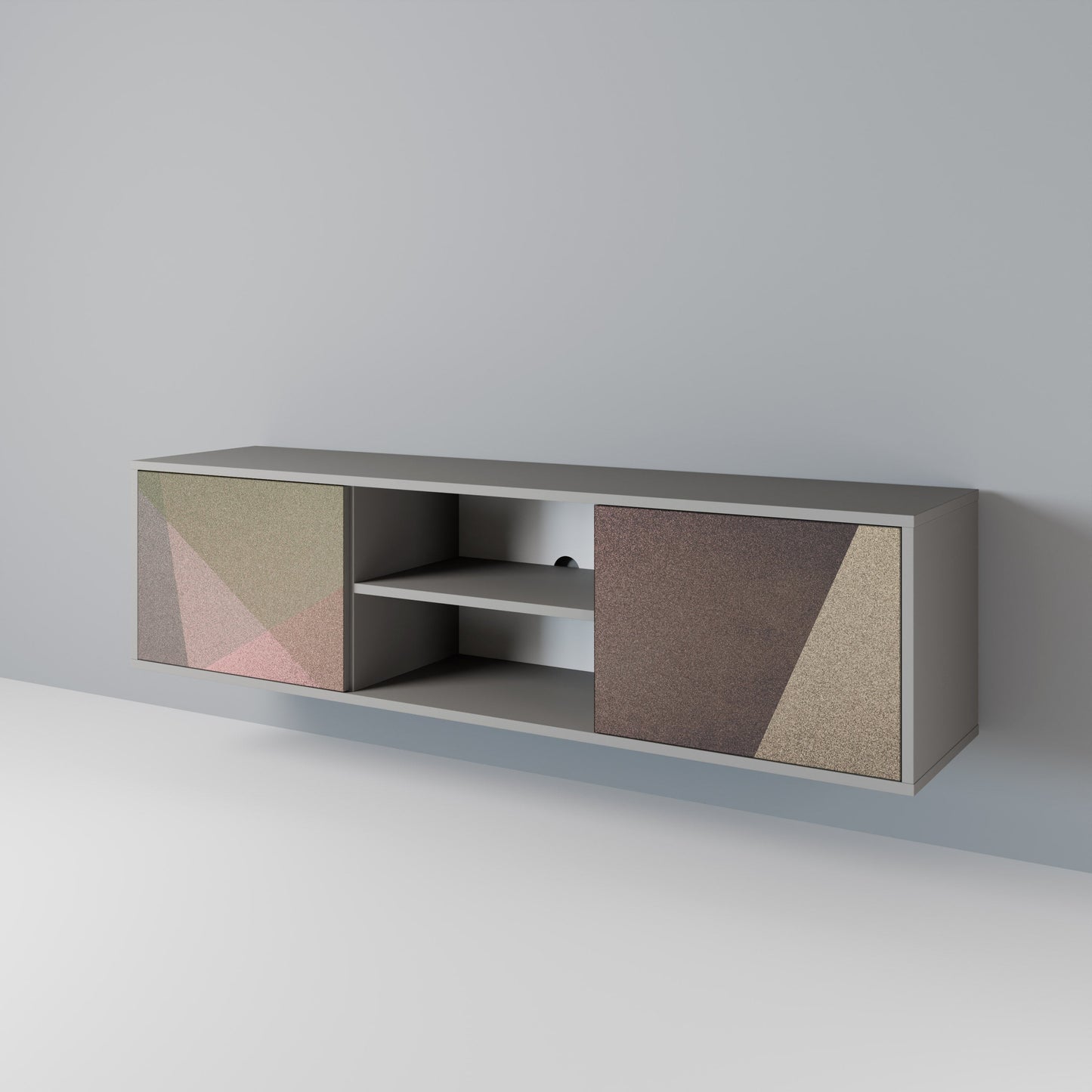Mobile TV a 2 ante BEIGE GEOMETRY in finitura grigia