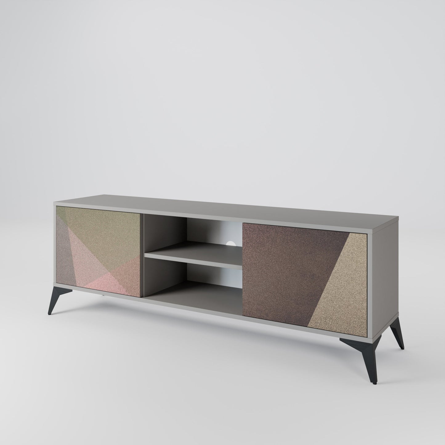 Mobile TV a 2 ante BEIGE GEOMETRY in finitura grigia
