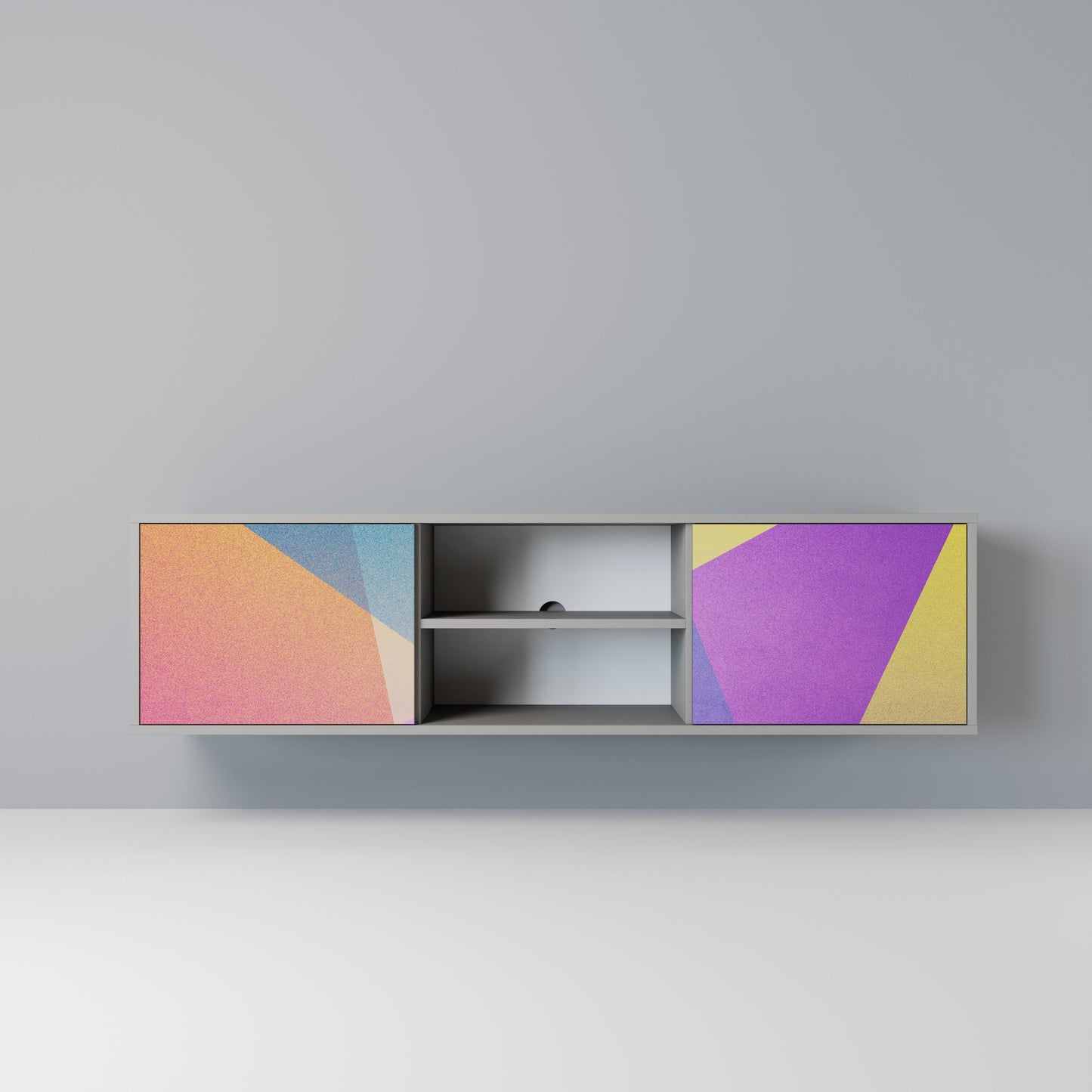 Mobile TV a 2 ante BRIGHT GEOMETRY in finitura grigia