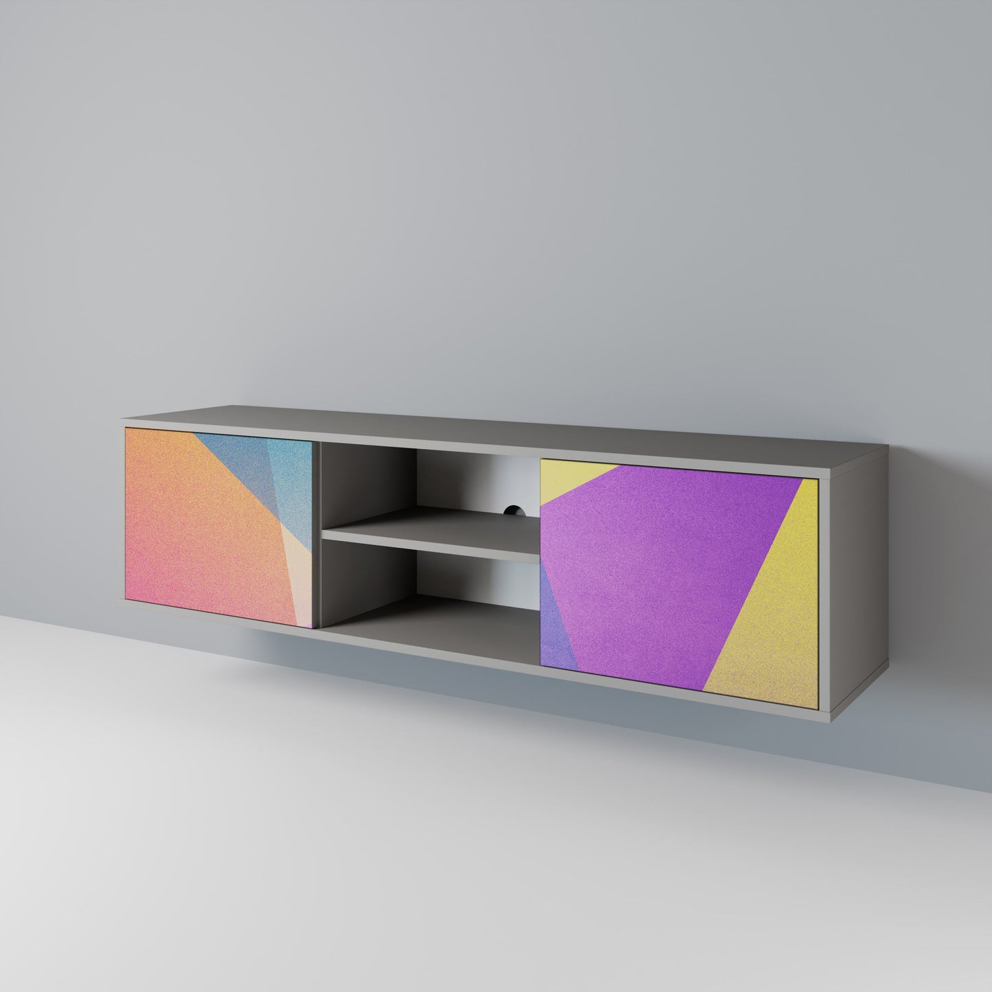 Mobile TV a 2 ante BRIGHT GEOMETRY in finitura grigia