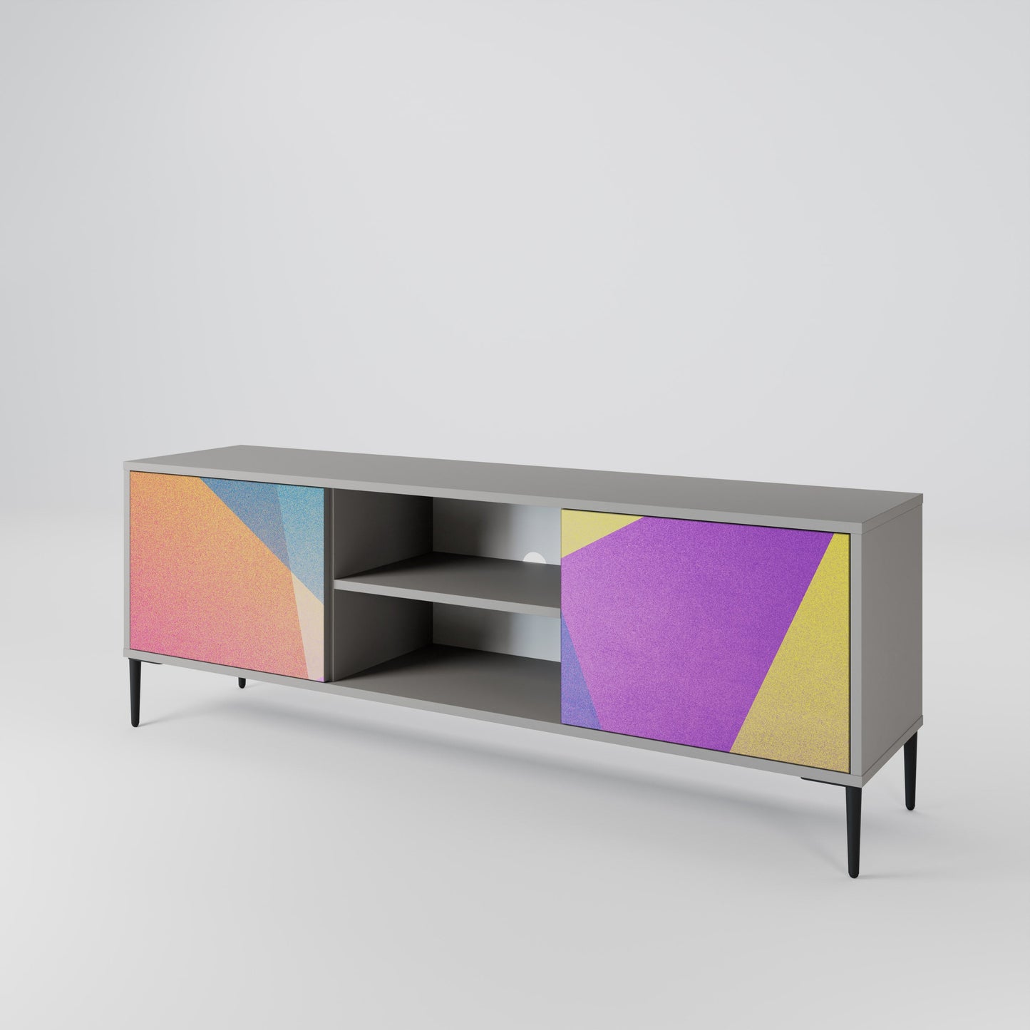 Mobile TV a 2 ante BRIGHT GEOMETRY in finitura grigia