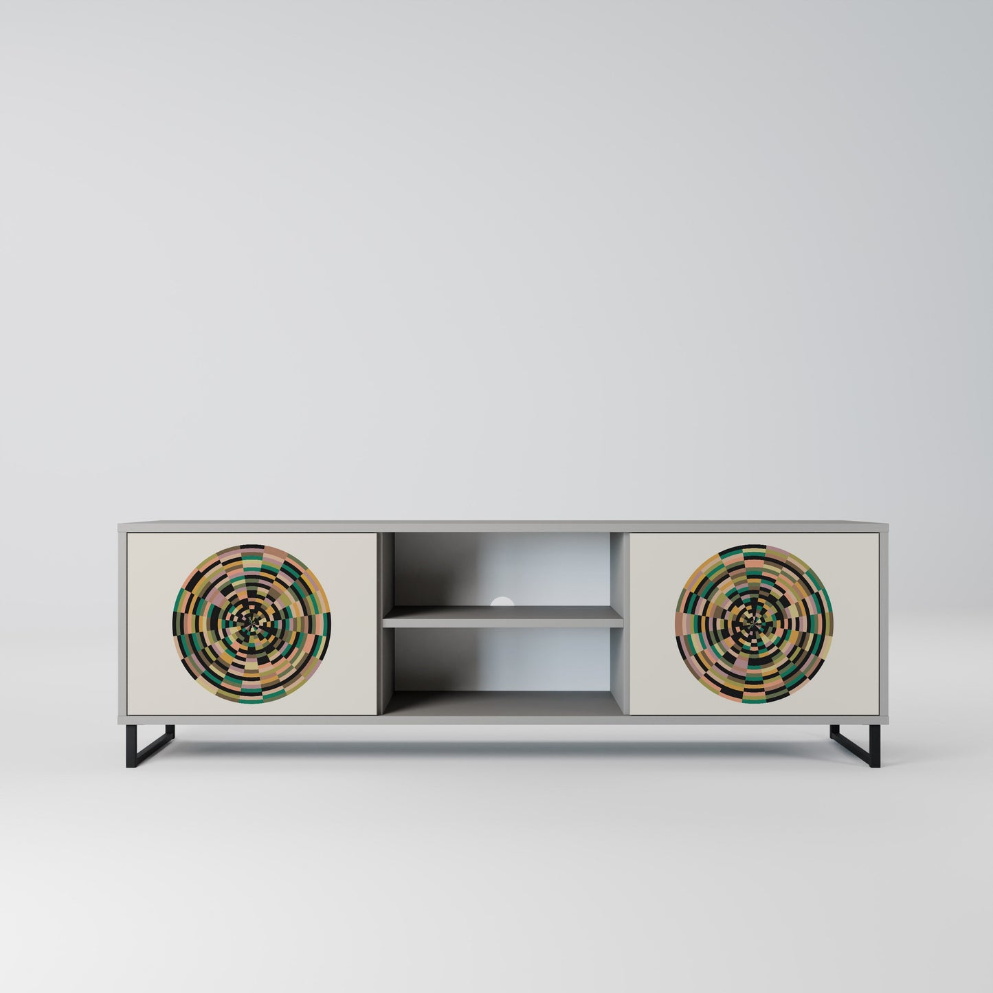 Porta TV GREEN CIRCLES a 2 ante in finitura grigia