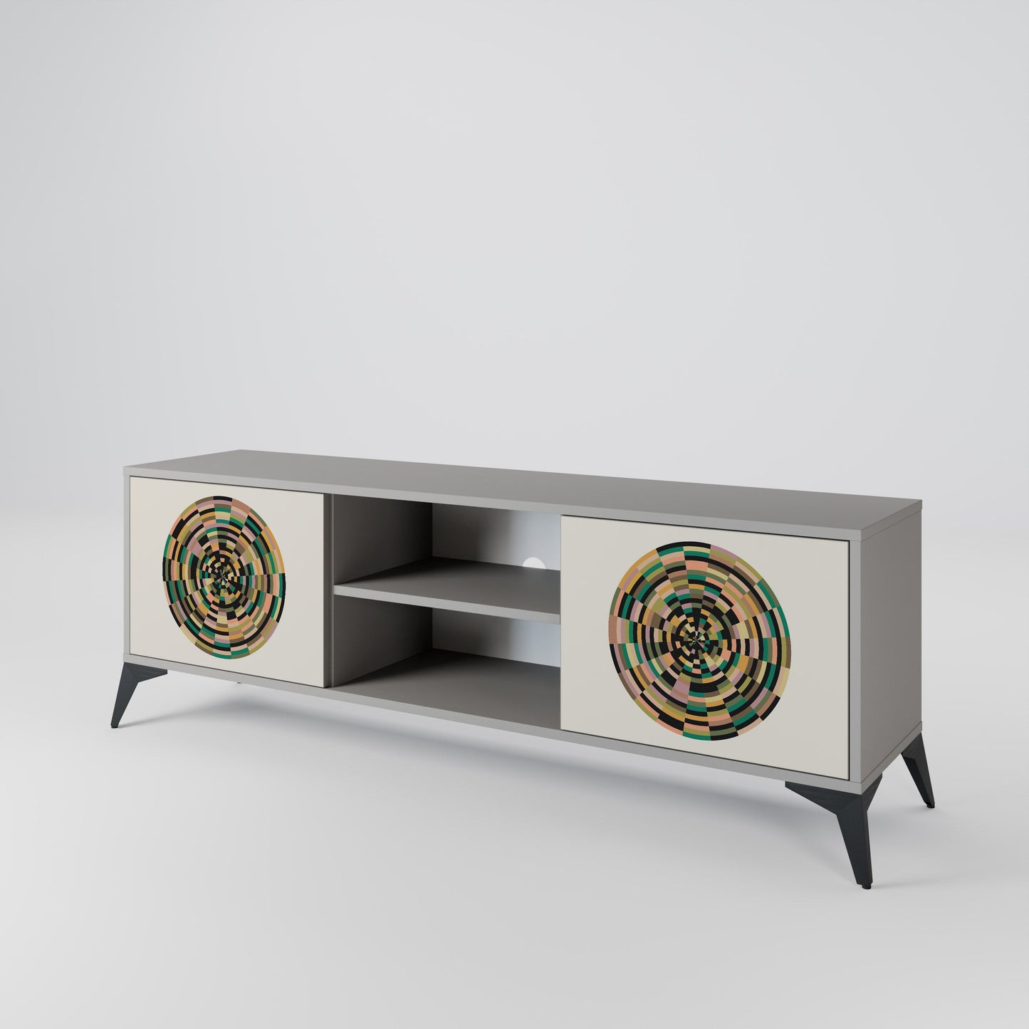 Porta TV GREEN CIRCLES a 2 ante in finitura grigia