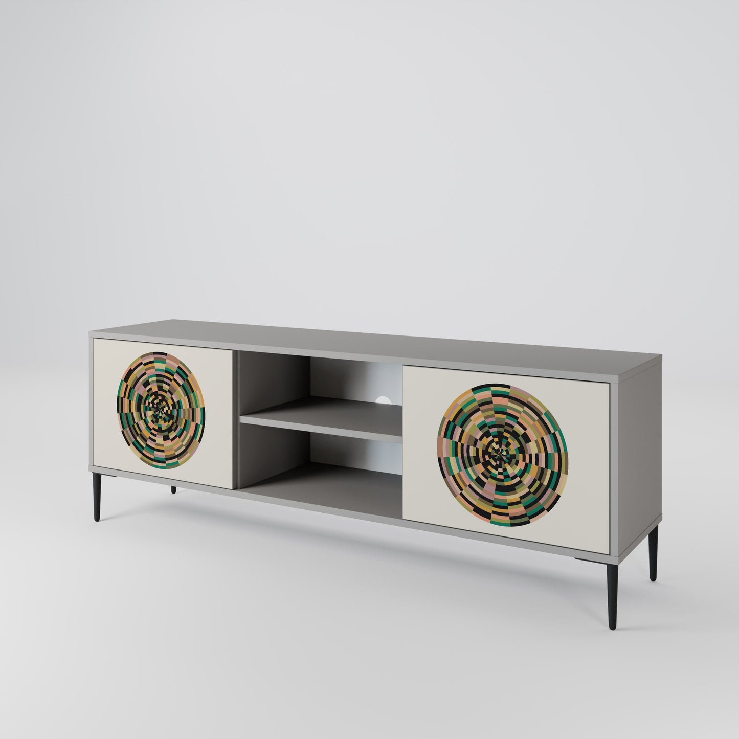 Porta TV GREEN CIRCLES a 2 ante in finitura grigia