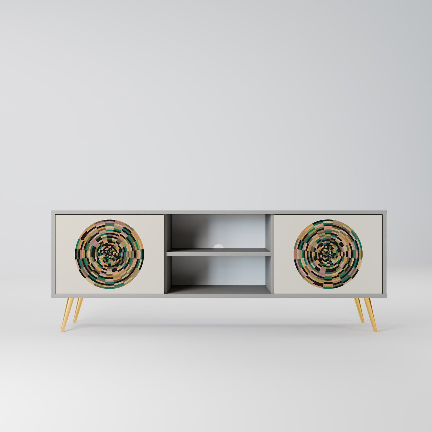 Porta TV GREEN CIRCLES a 2 ante in finitura grigia