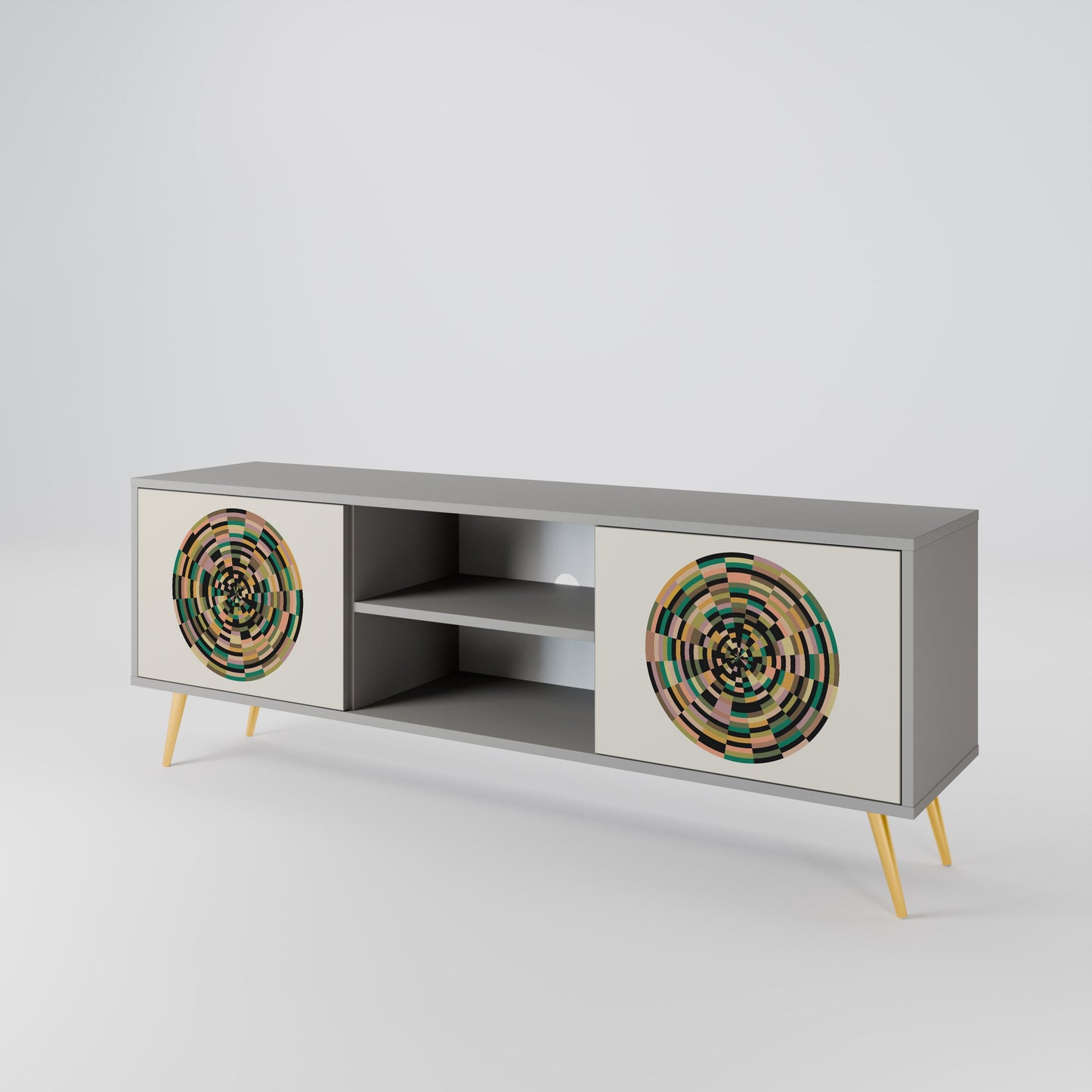 Porta TV GREEN CIRCLES a 2 ante in finitura grigia