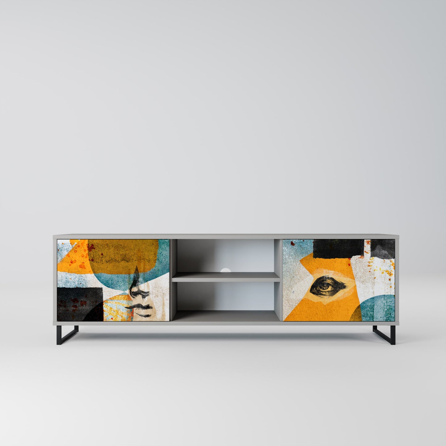 Mobile TV a 2 ante ABSTRACT FACES in finitura grigia