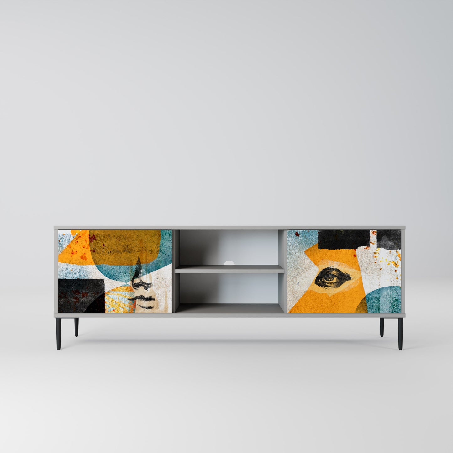 Mobile TV a 2 ante ABSTRACT FACES in finitura grigia