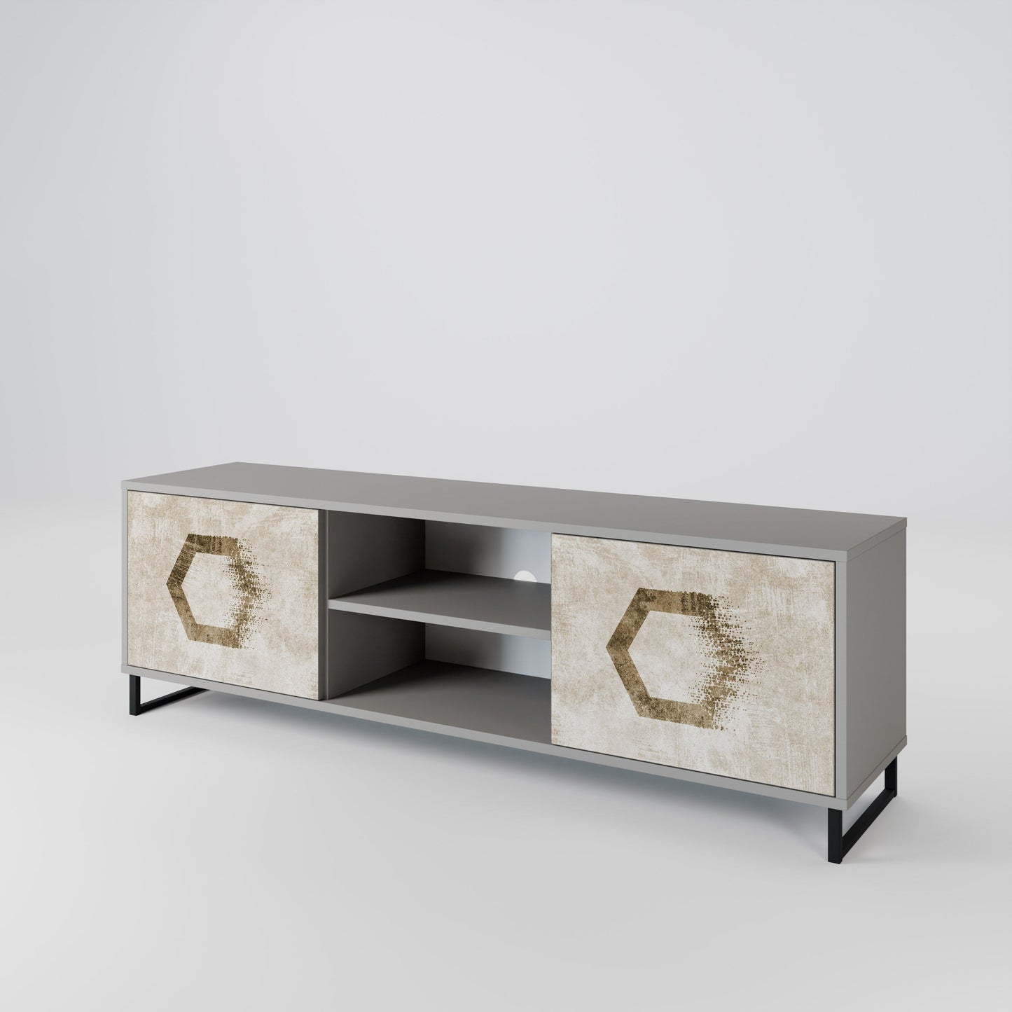 Mobile TV a 2 ante HEXAGONAL SHAPES in finitura grigia