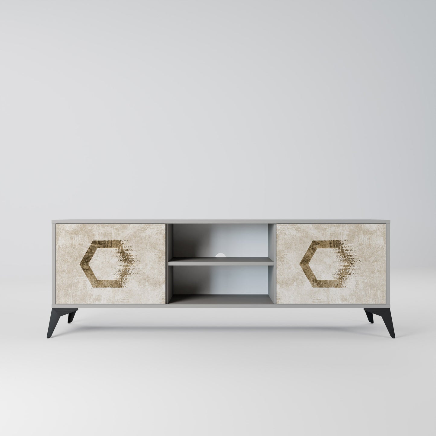 Mobile TV a 2 ante HEXAGONAL SHAPES in finitura grigia