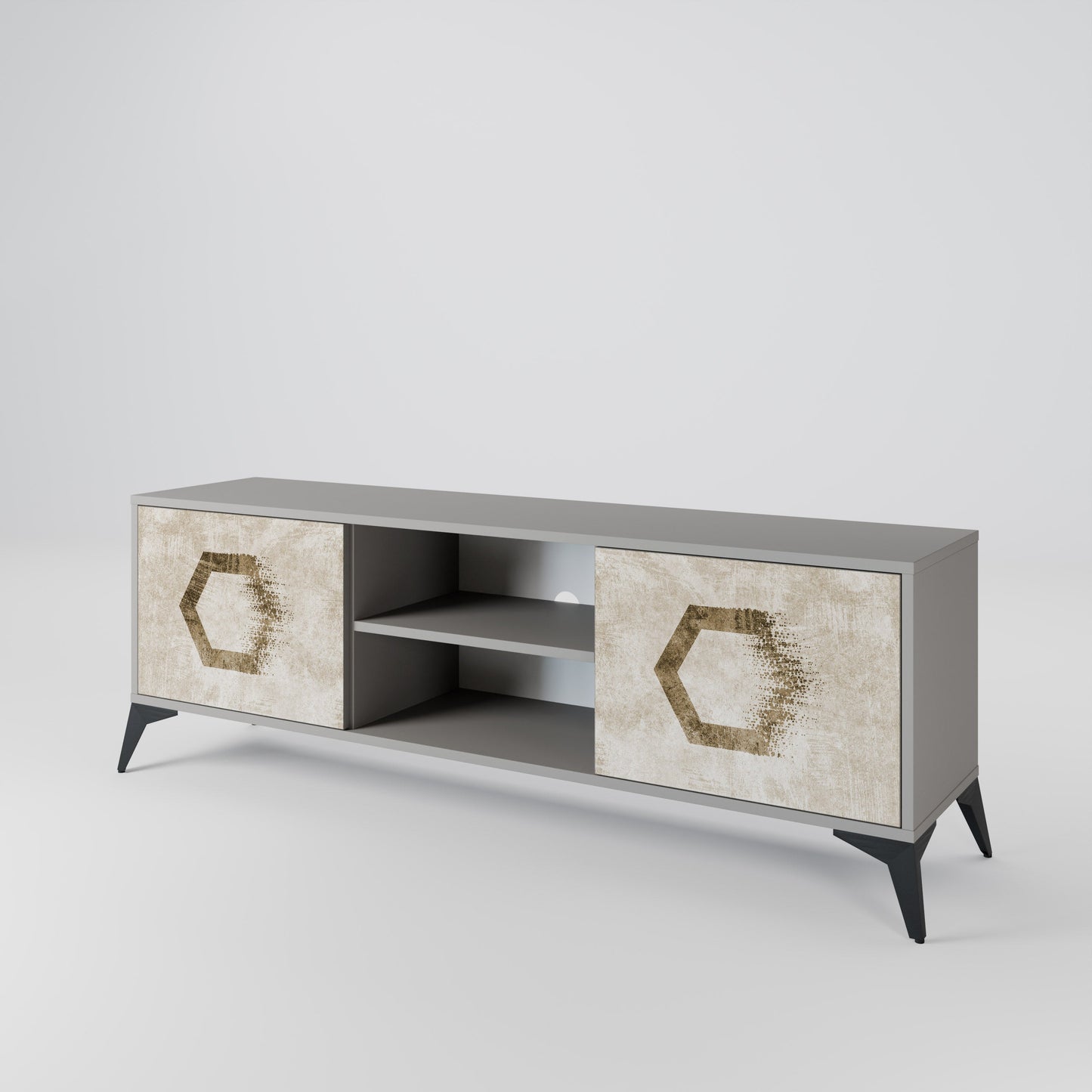 Mobile TV a 2 ante HEXAGONAL SHAPES in finitura grigia