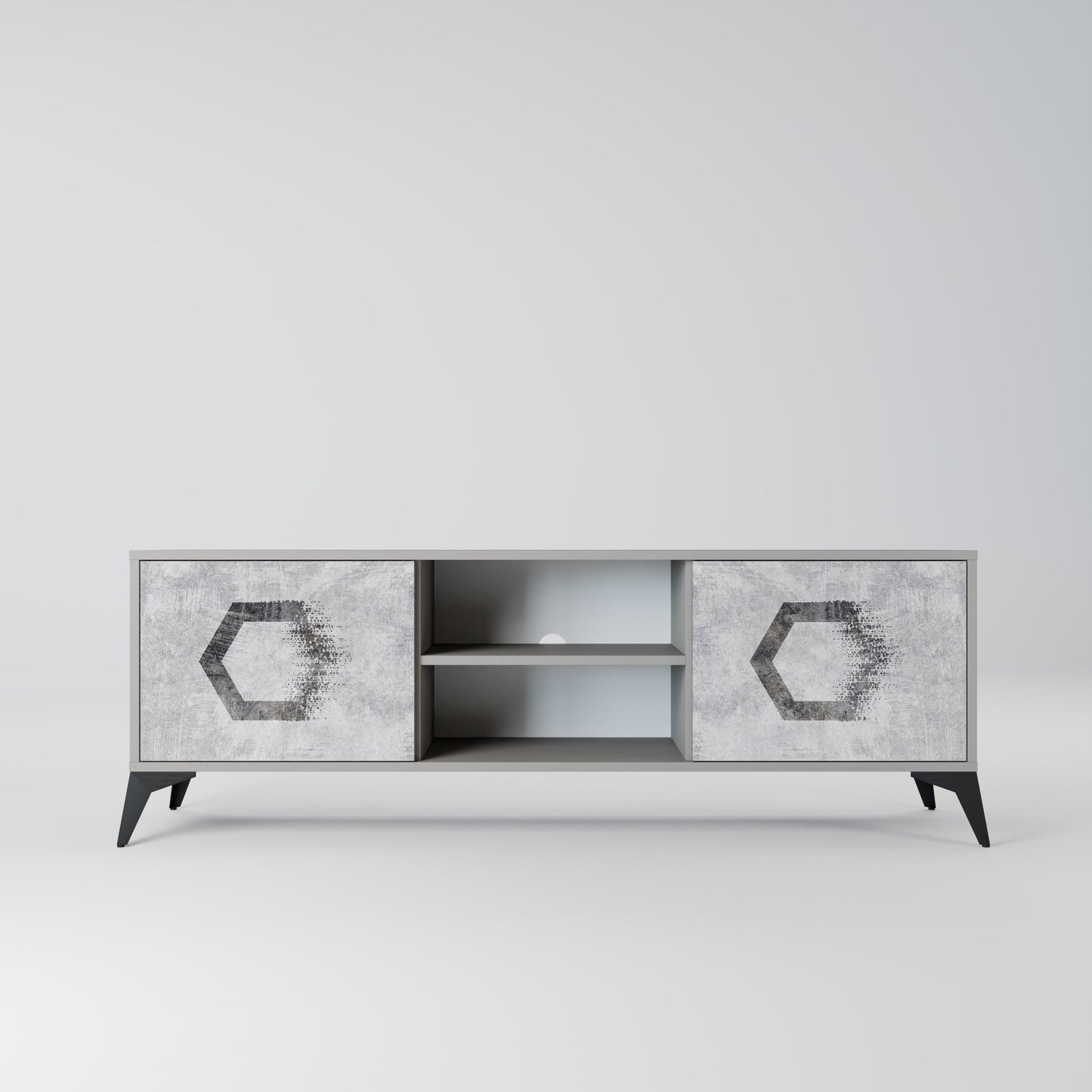 Mobile TV HEXAGONAL FIGURES a 2 ante in finitura grigia