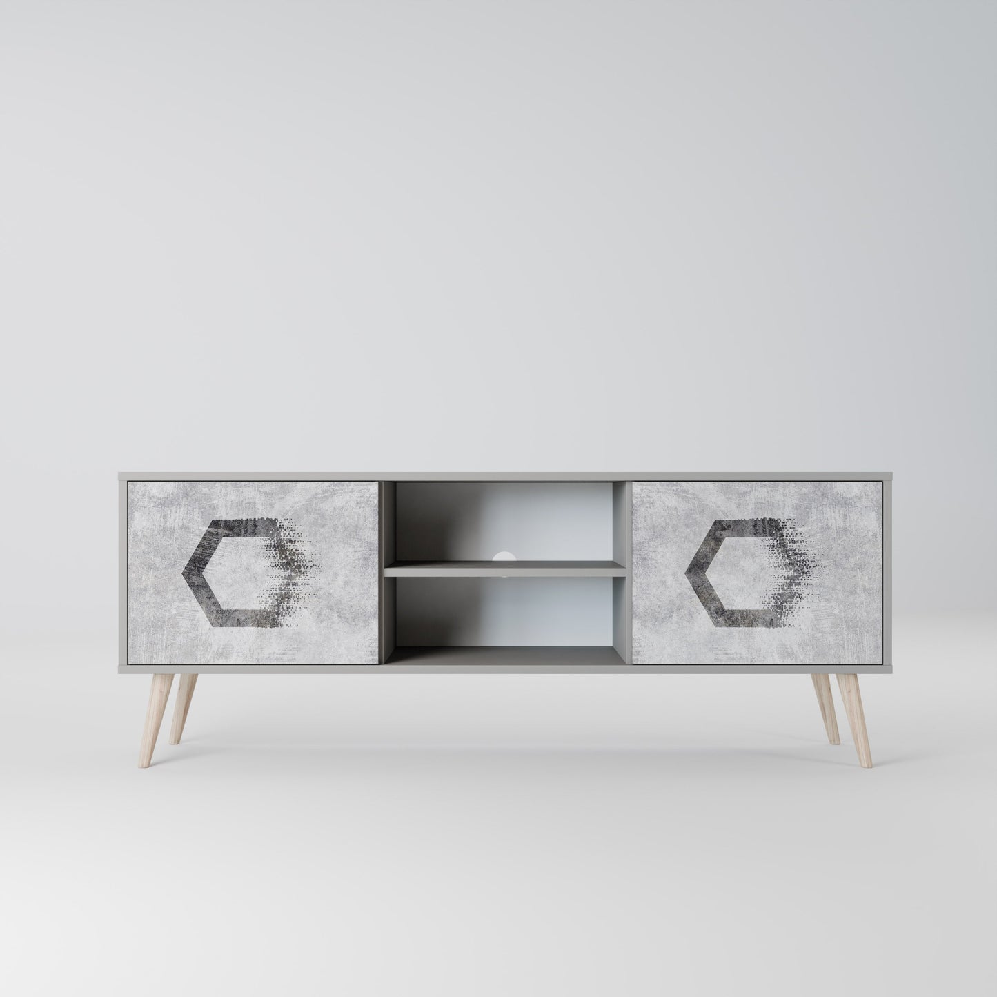 Mobile TV HEXAGONAL FIGURES a 2 ante in finitura grigia