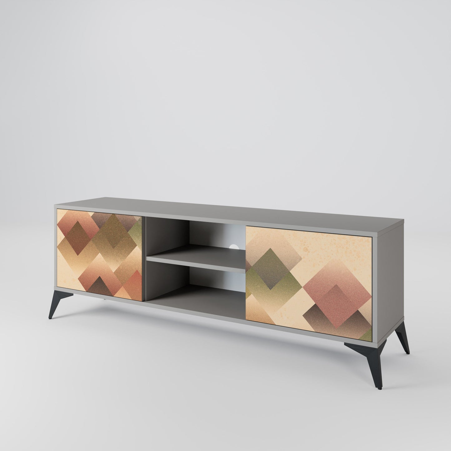 GEOMETRIC FUSION 2-Door TV Stand in Grey Finish
