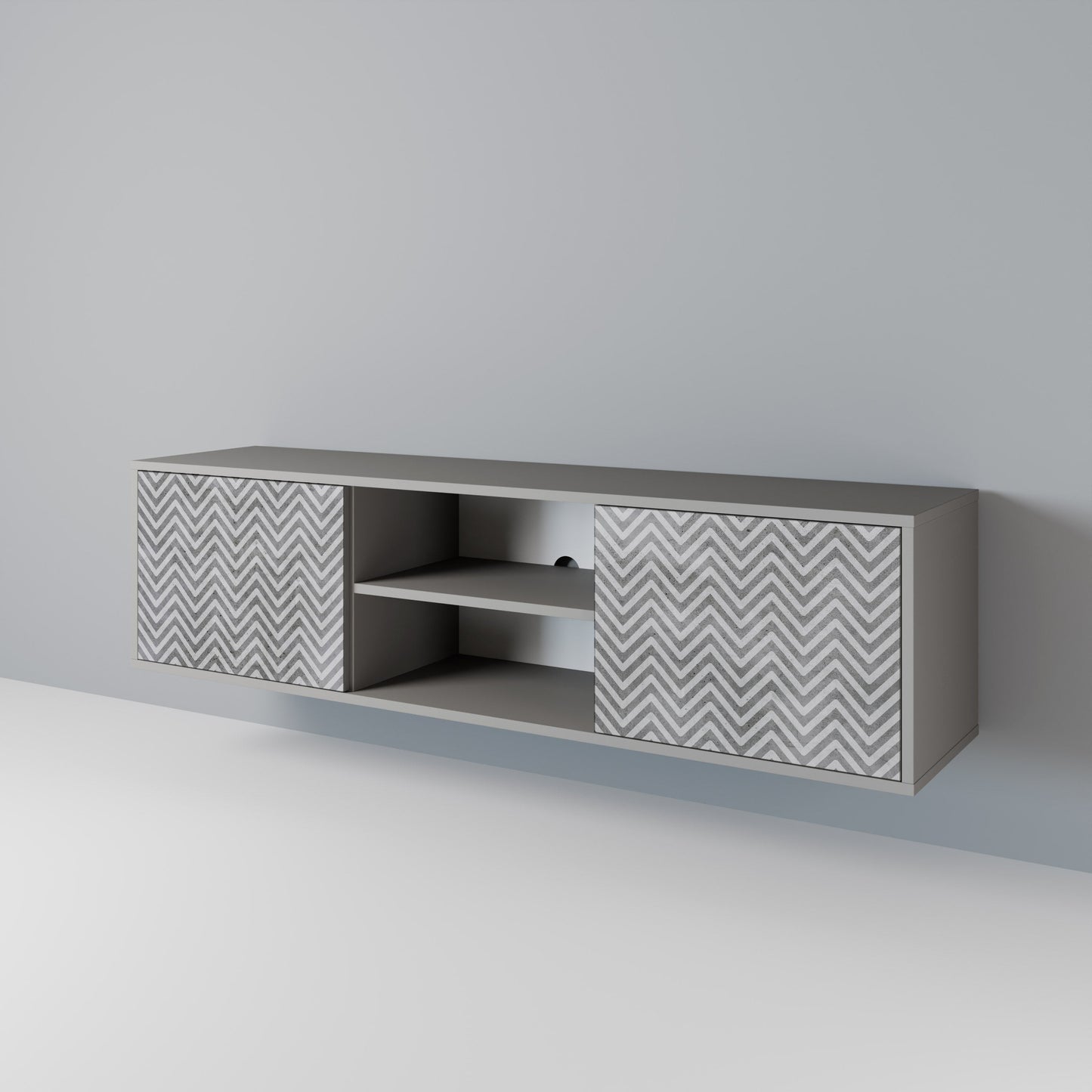 CONCRETE ZIG ZAG 2-Door TV Stand in Grey Finish