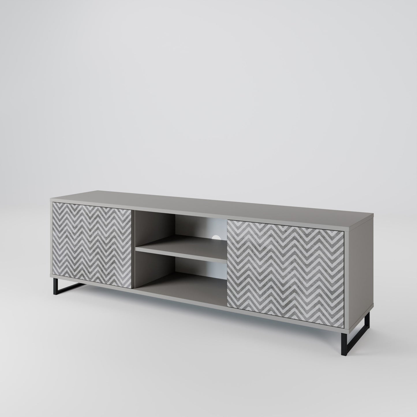 CONCRETE ZIG ZAG 2-Door TV Stand in Grey Finish