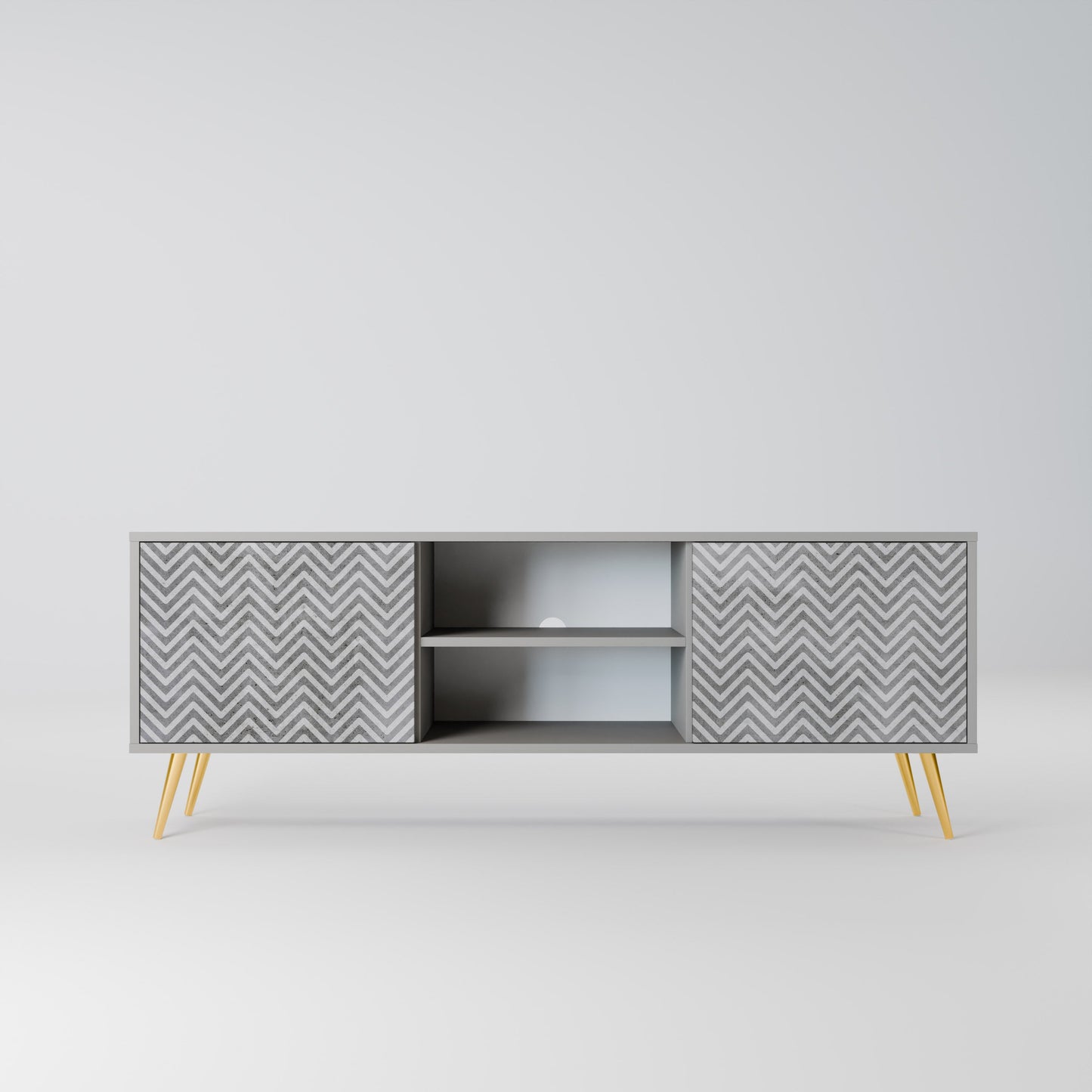 CONCRETE ZIG ZAG 2-Door TV Stand in Grey Finish