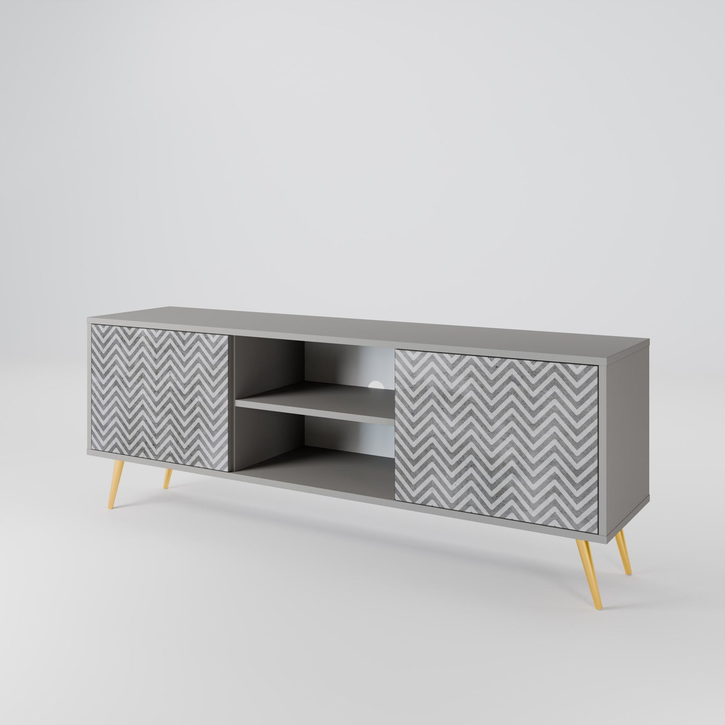 CONCRETE ZIG ZAG 2-Door TV Stand in Grey Finish