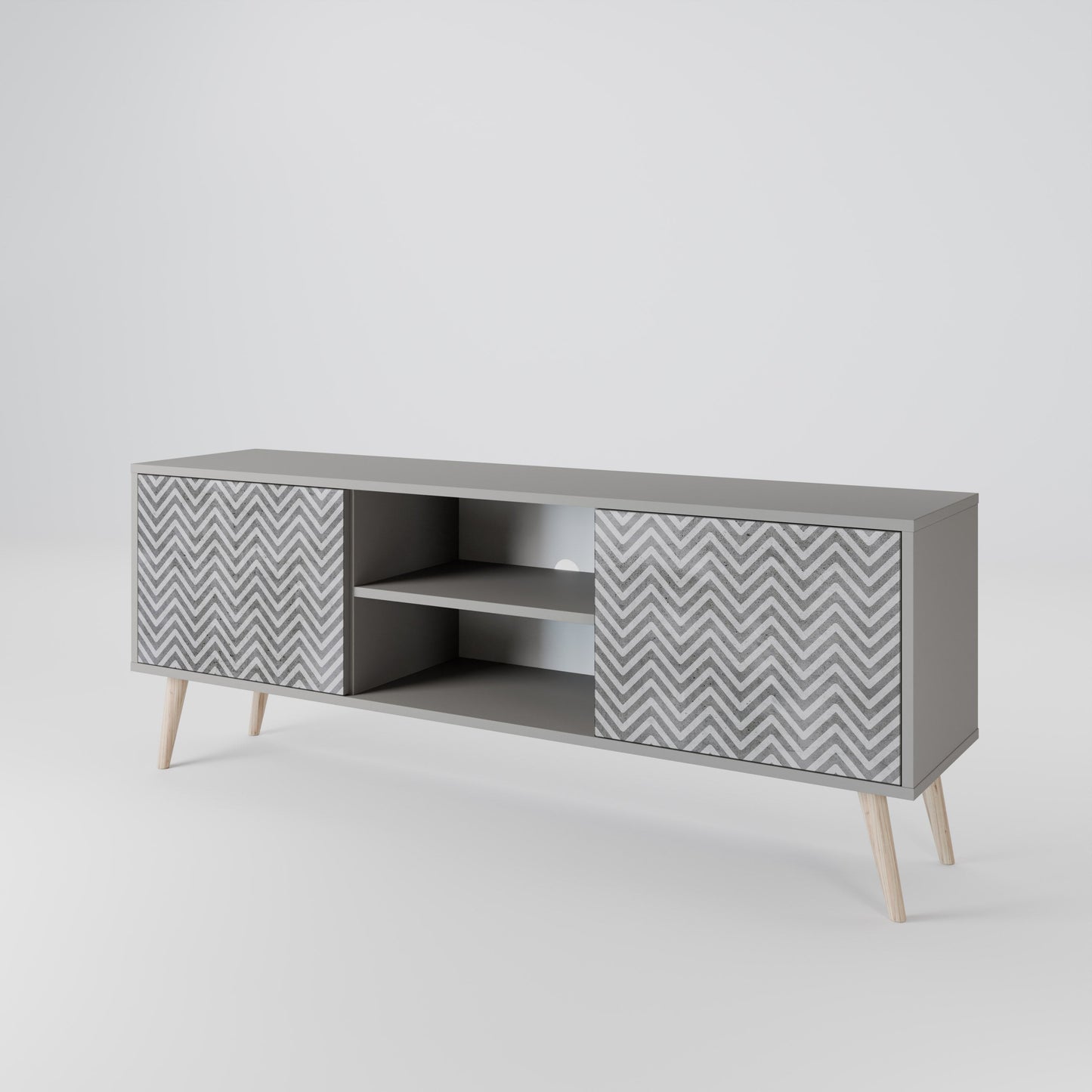 CONCRETE ZIG ZAG 2-Door TV Stand in Grey Finish