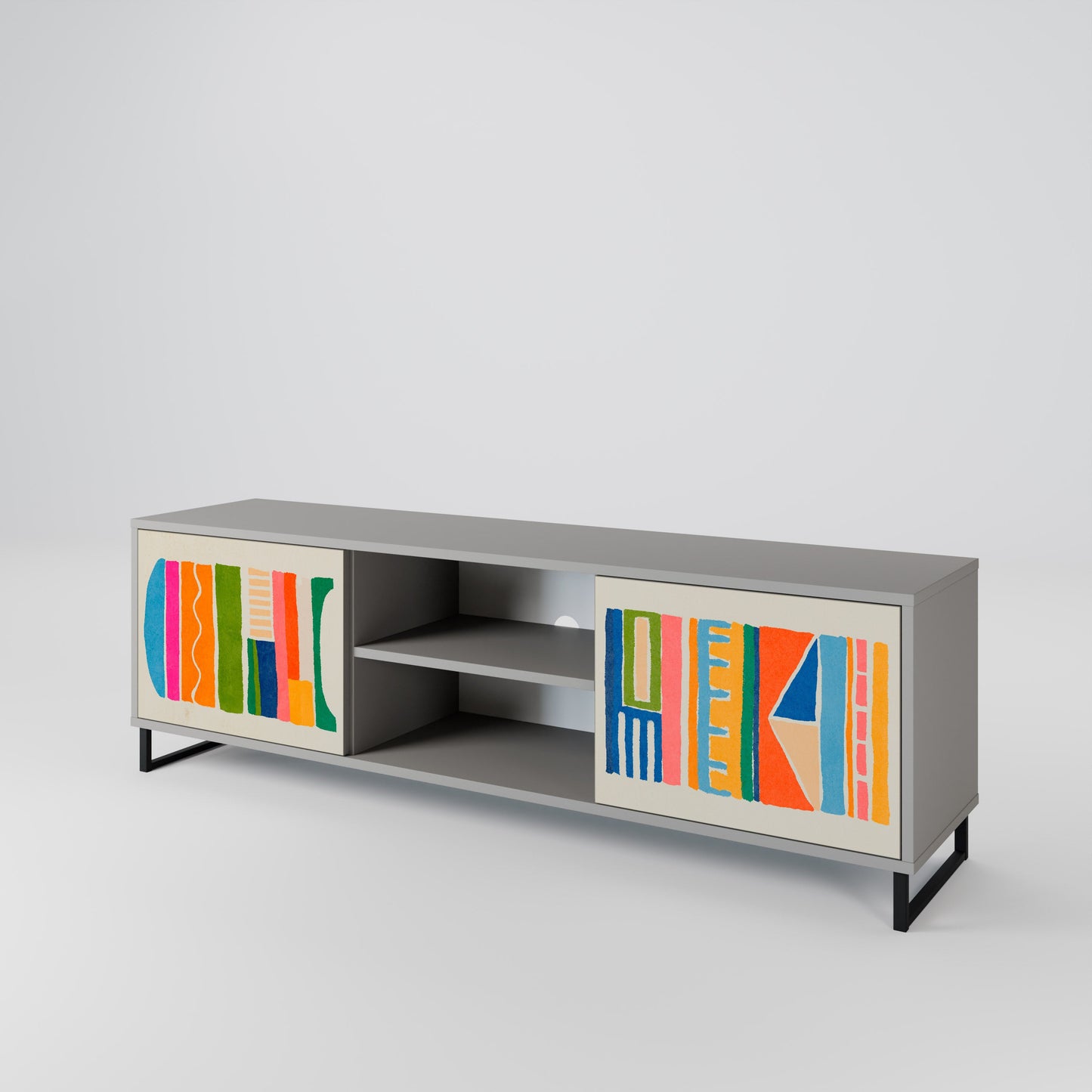 GEOMETRIC SHINE 2-Door TV Stand in Grey Finish
