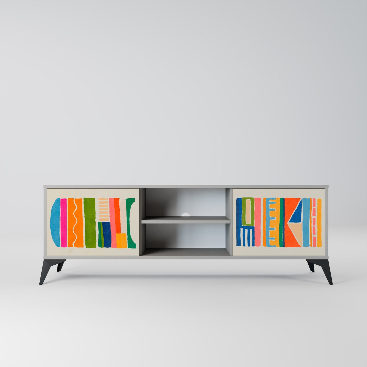 GEOMETRIC SHINE 2-Door TV Stand in Grey Finish