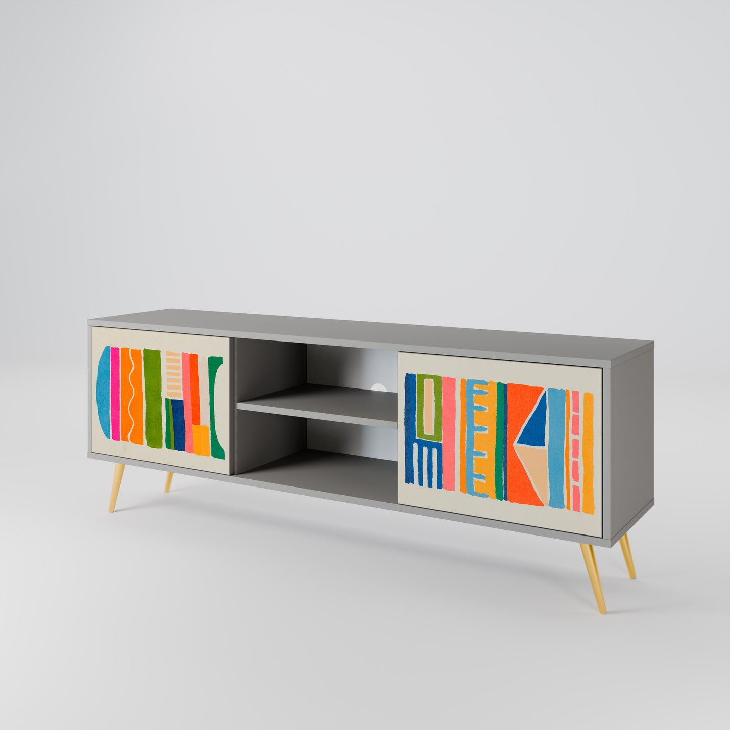 GEOMETRIC SHINE 2-Door TV Stand in Grey Finish