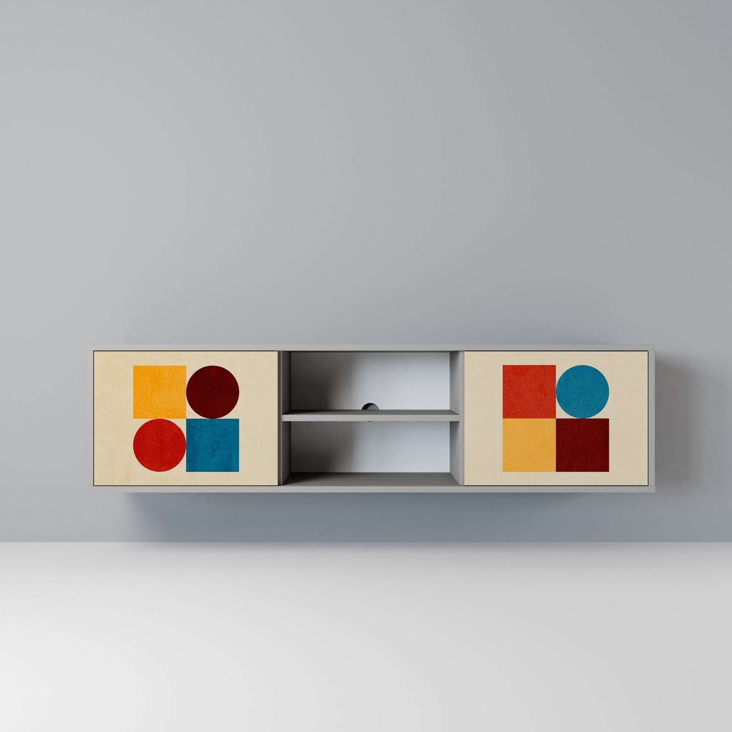 GEOMETRIC PUZZLE 2-Door TV Stand in Grey Finish